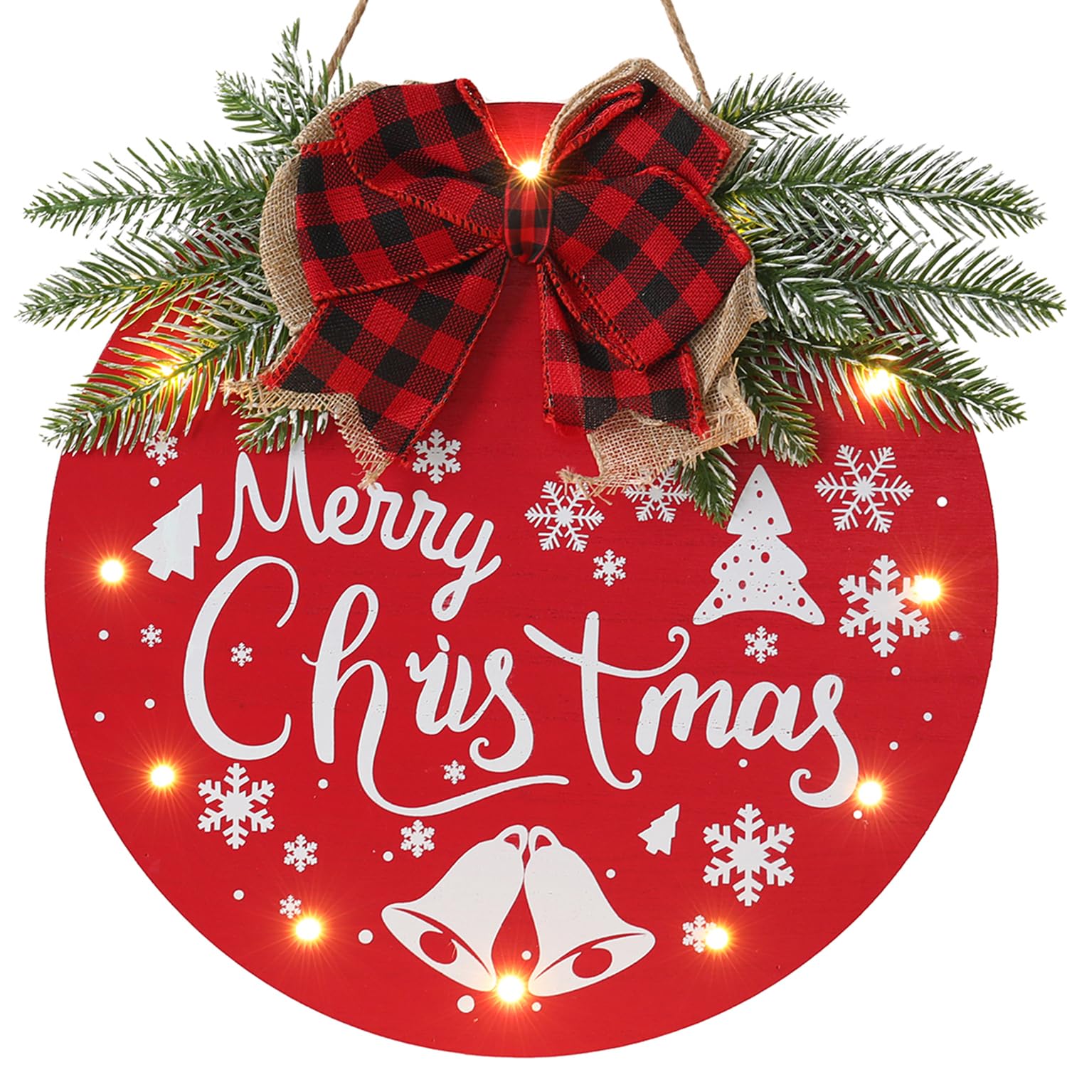 Couronne de Noël rouge et panneau en bois de bienvenue HOMCDALY aux finitions soignées