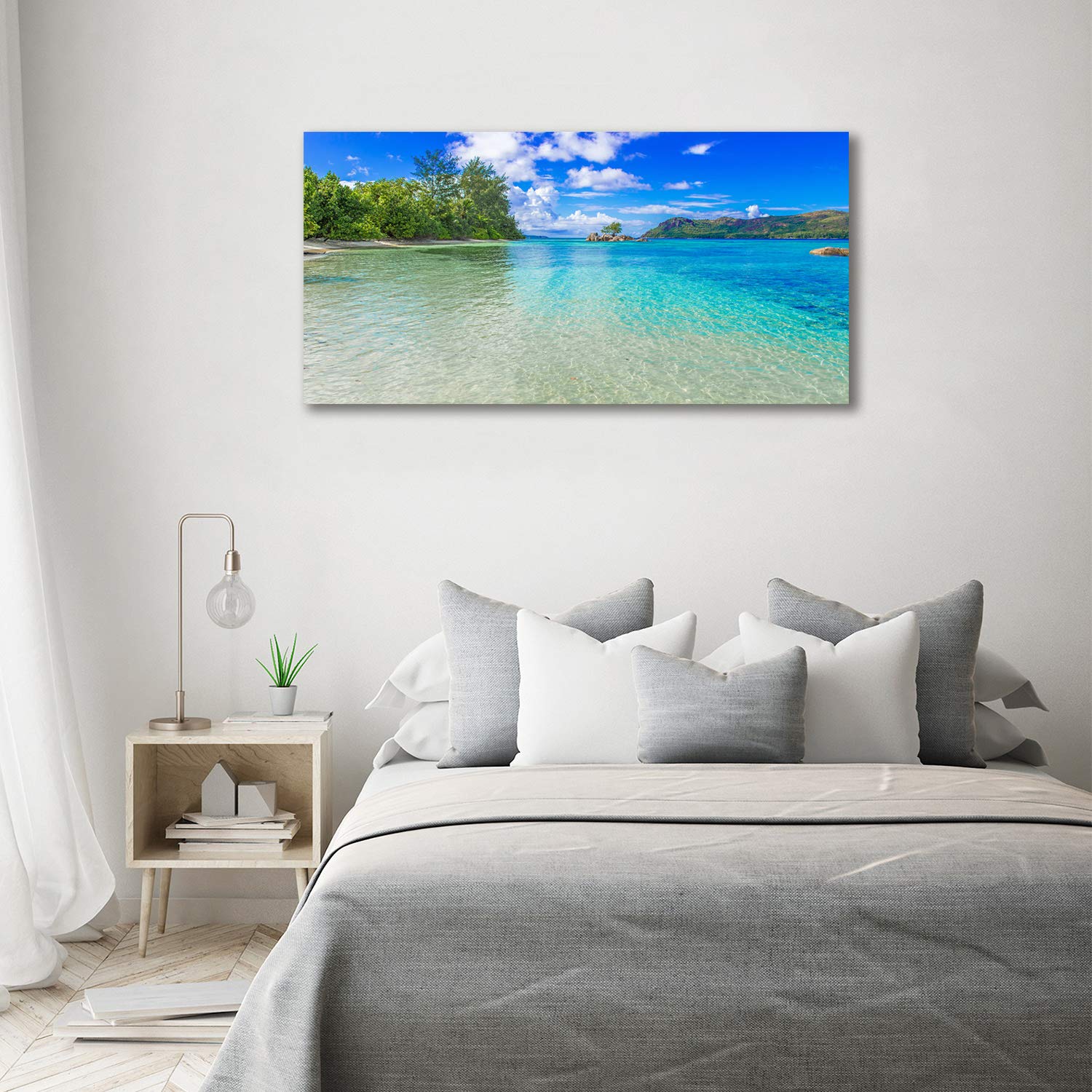 Tableau Déco Verre Acrylique - Plage Des Seychelles 120x60 Cm - Moderne Et Neuf