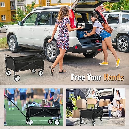 Miniatura 6 de LUXCOL Carrito plegable plegable con ruedas todo terreno y mango ajustable, portátil, resistente, capacidad de peso de 200 libras para compras de