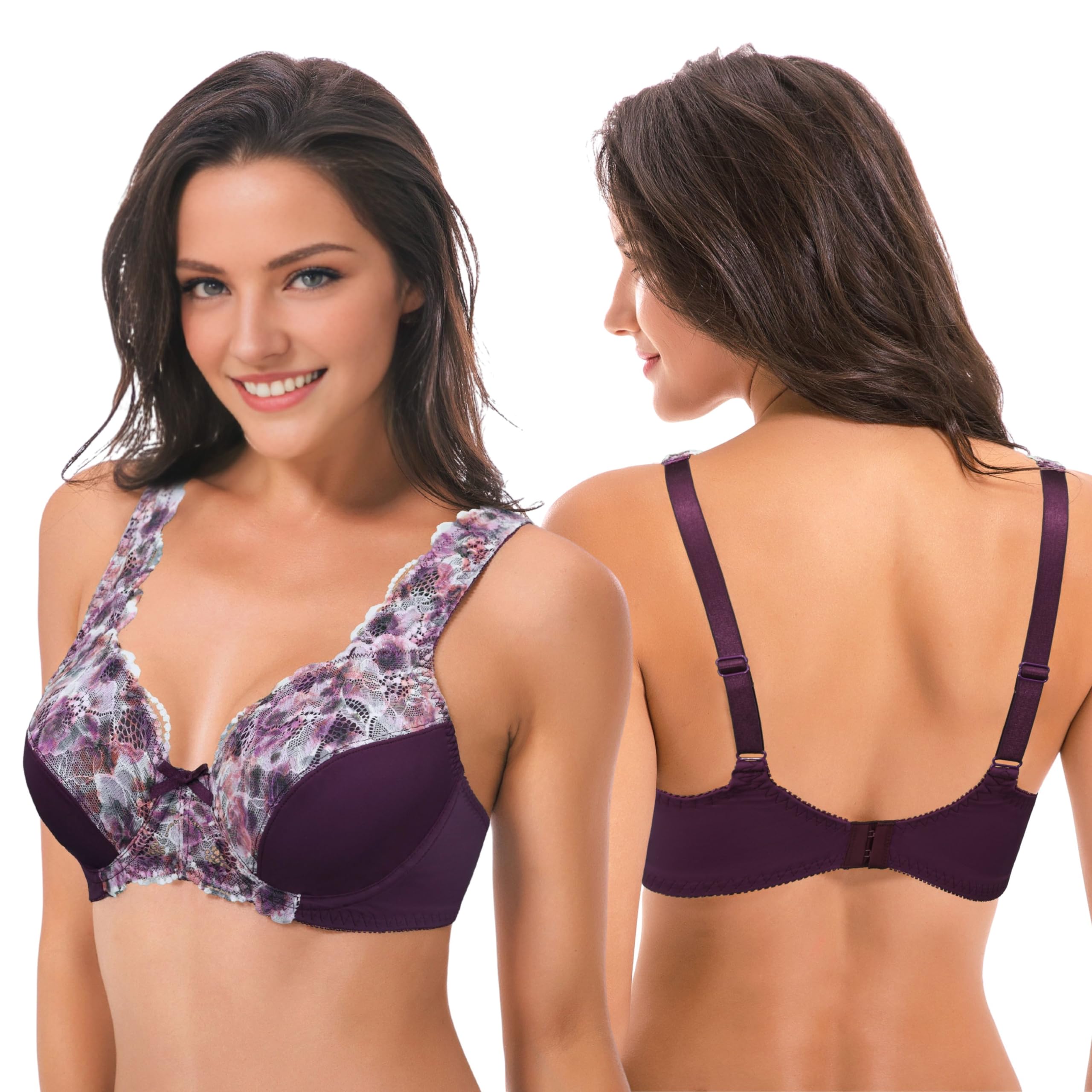 Curve Muse Kobiety Minimizer Bez podszewki Fiszbiny Biustonosz Z Koronkowy haft-2 Pakiet