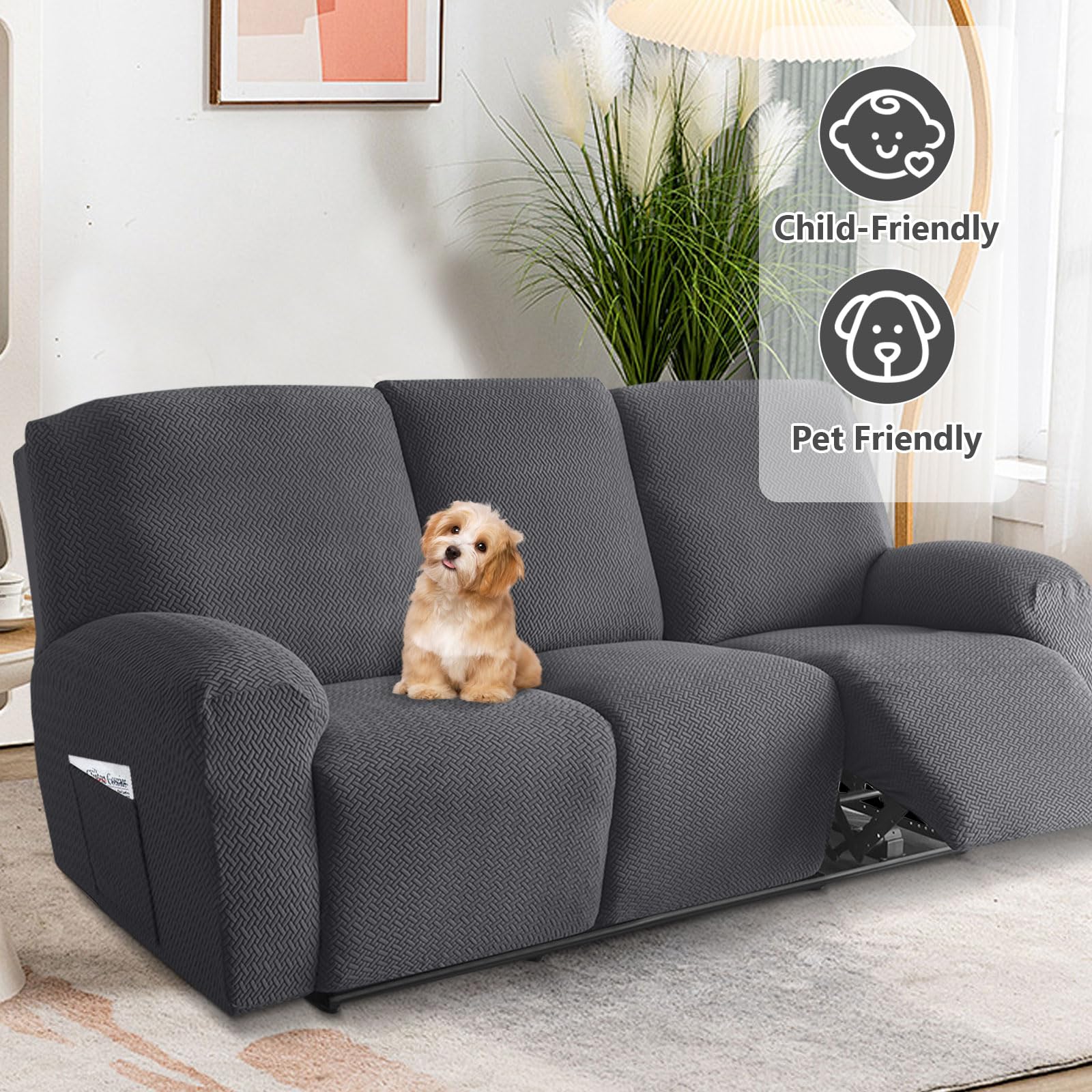 8 Teilig Sesselbezug, Sesselschoner für Relaxsessel, Samt Ruhesessel Bezug, Komplett Sesselschoner, für Fernsehsessel, Stretch Sessel Überzug mit Taschen, Für Kinder Haustiere