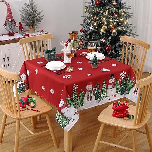 Miniatura 2 de ROYGROW Mantel de árbol de Navidad y muñeco de nieve de 60 x 60 pulgadas, color rojo, lavable, cuadrado, para decoración de fiestas, pícnic, cenas