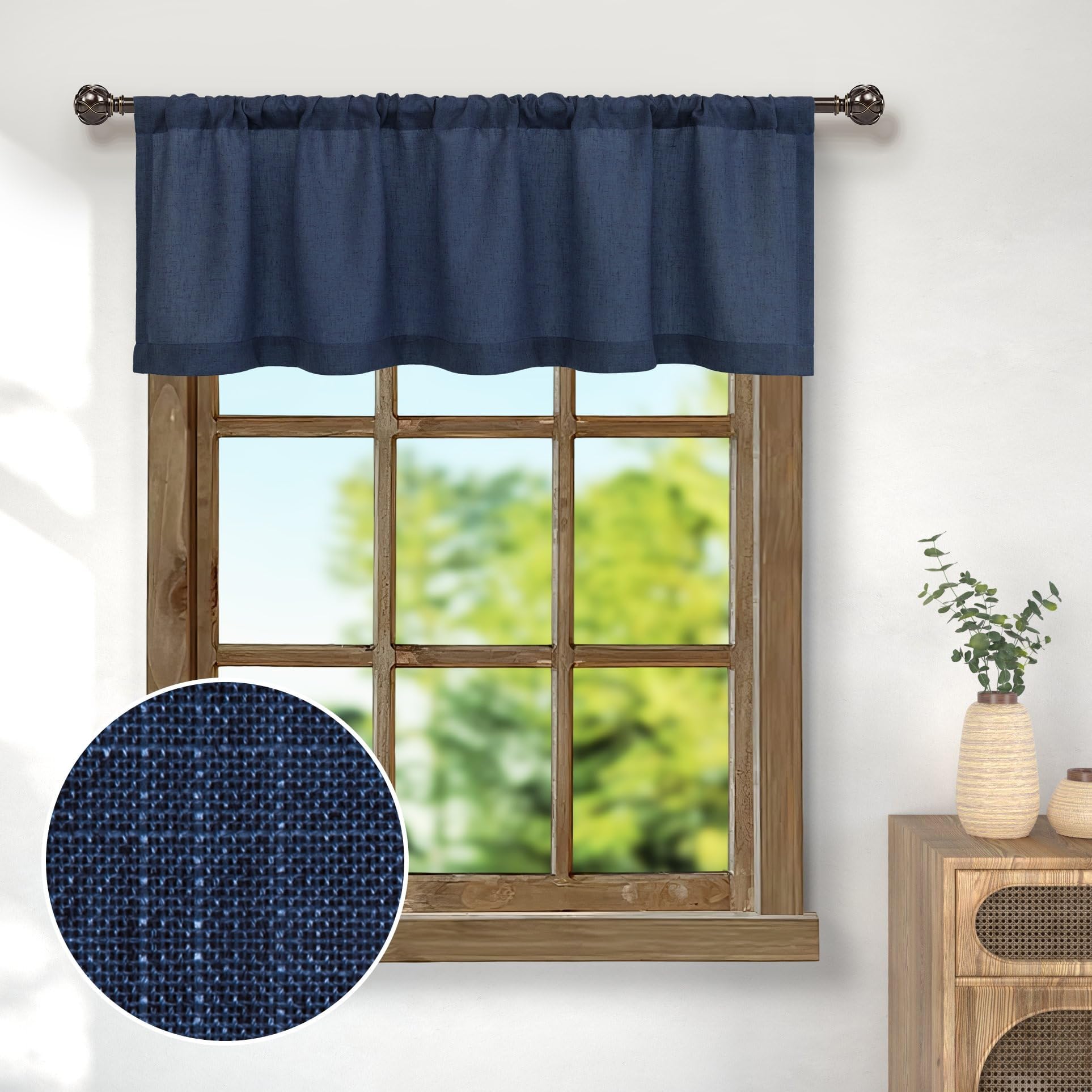 DWCN Valance Curtains – Navy Blue Window Topper, 42x18 Inch, Rod Pocket Farmhouse Valance