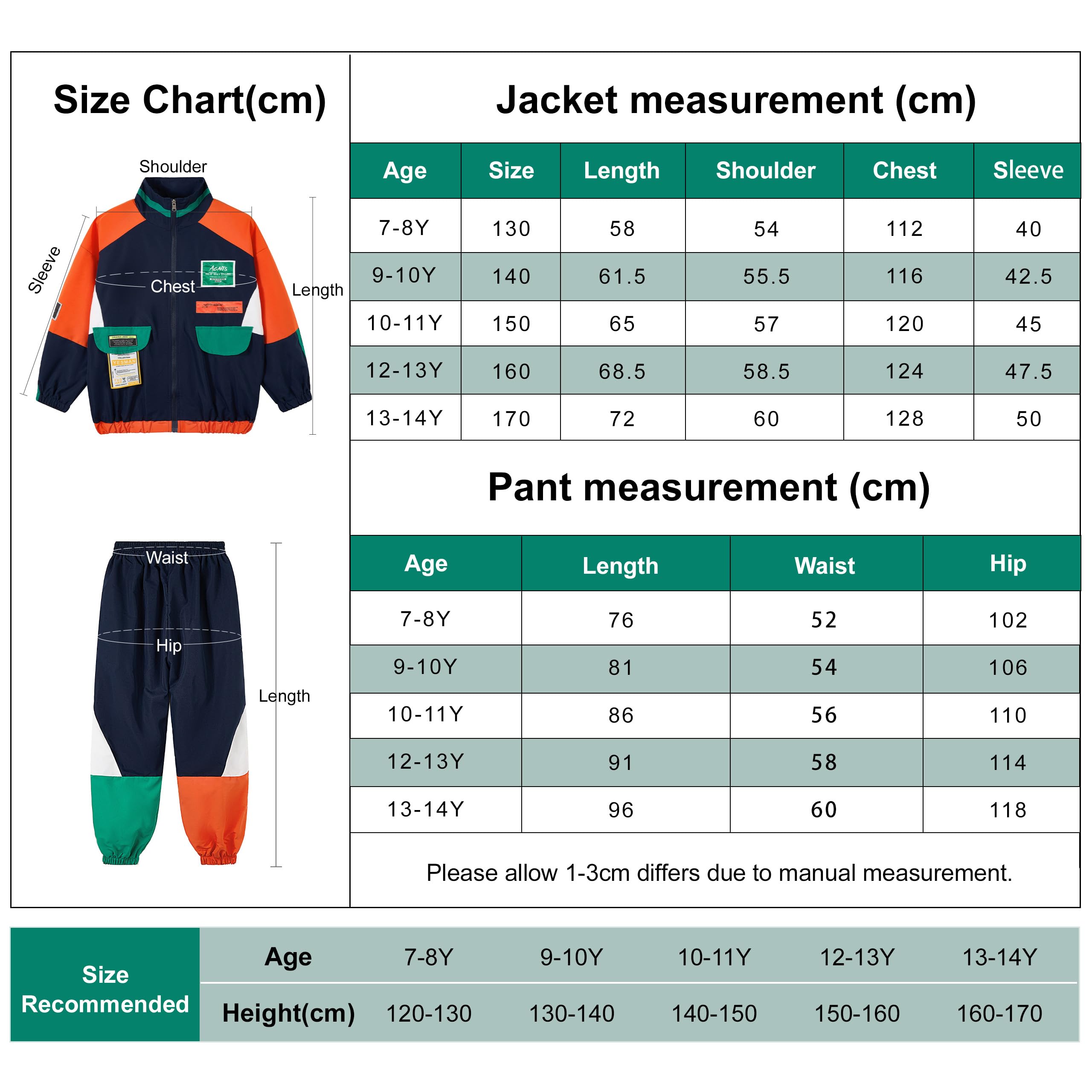 Lolanta Completo Hip Hop per Bambini 2 Pezzi, Tuta da Danza con Giacca a Zip e Pantaloni Jogger, Stile Retrò Color Block Streetwear Unisex