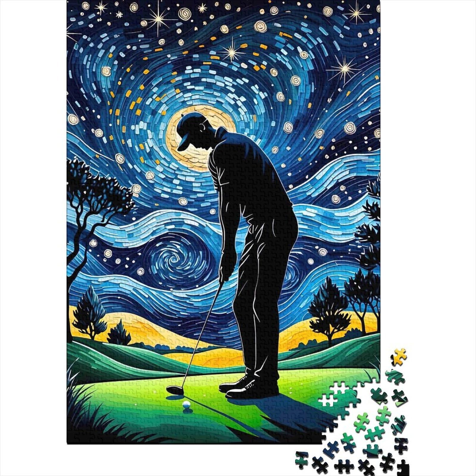 golf night sky 1000 piece jigsaw puzzle paperboard for adults starry landscape art puzzle game for family wall art decor — image 1