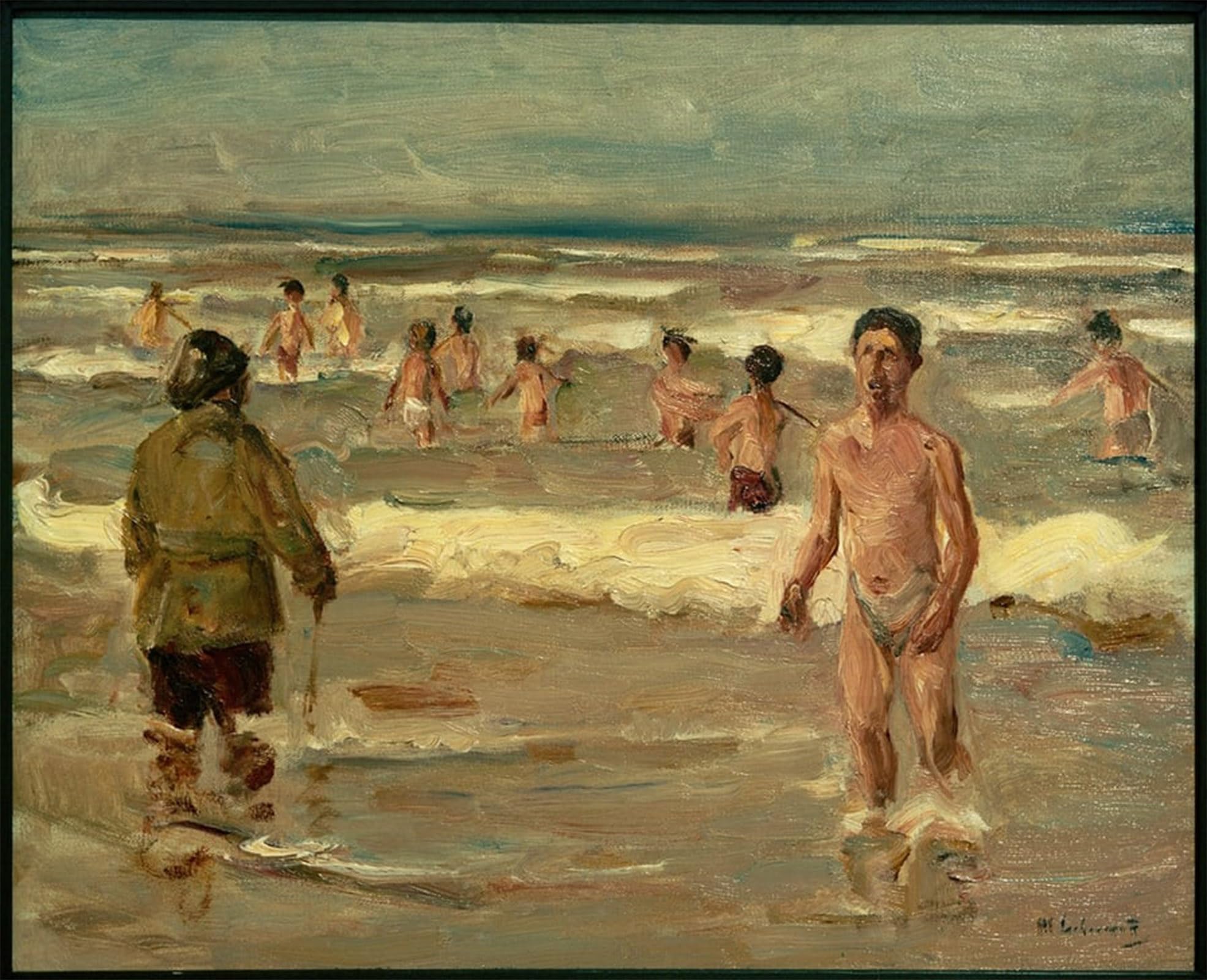 Posteriik Boys No Frame Famous Modern Artwork Art Mural Bathering In The Sea By Max Liebermann Oil Paintings Pictures For Home Decor 60X90cm