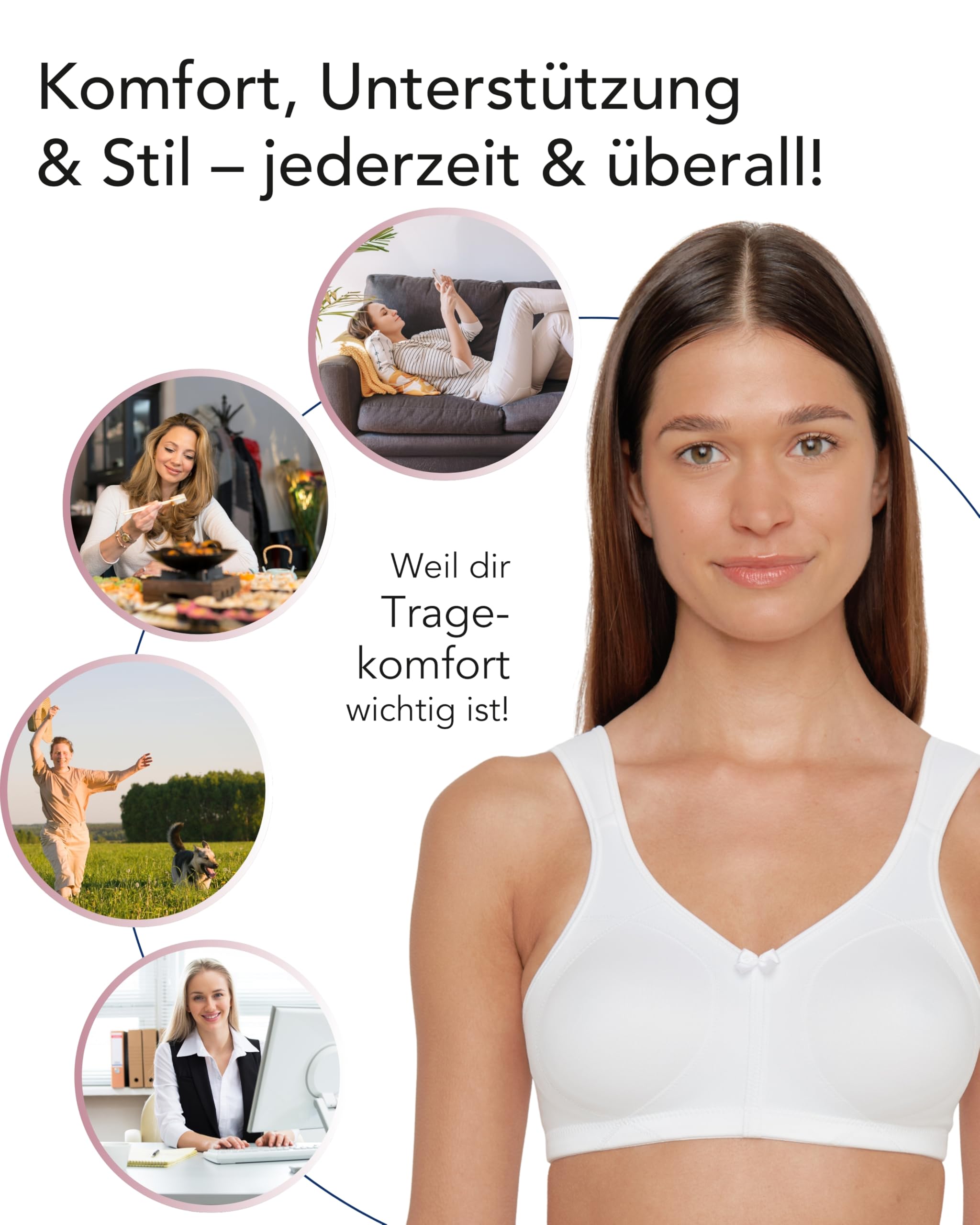 SUSA BH ohne Bügel Longline BH Classics I Bügelloser BH mit femininer Optik durch Spitzeneinsatz I Halbtransparenter BH mit 3-teilig genähten Cups