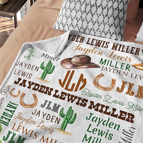 Miniatura 8 de Mantas de bebé occidentales con nombre de iniciales, mantas de bebé vaquero, mantas de bebé personalizadas de cactus para niños y niñas, cosas de