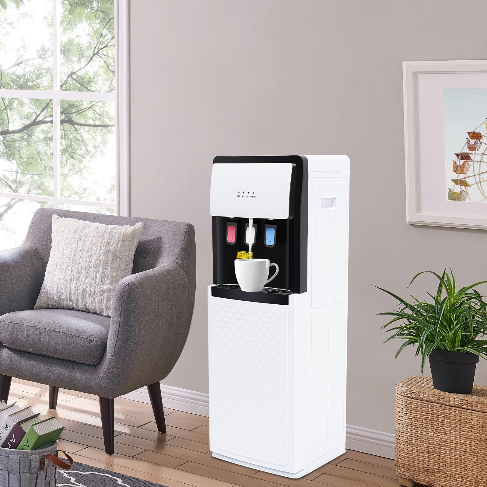 Dispensador de agua fría y caliente bajo pasillos – 500 W calefacción 75 W refrigeración oficina hogar | Para salón, oficina, comercio, 31 × 29,5 × 92,5 cm