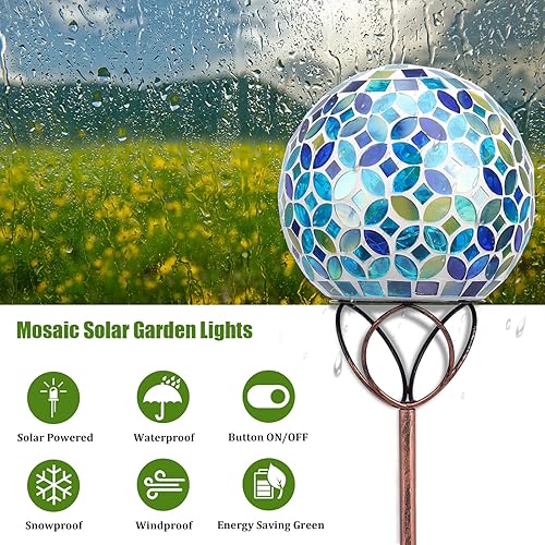 Miniatura 2 de VCUTEKA Luces solares para exteriores, decoración de jardín, mosaico, luces solares de jardín, bola de vidrio impermeable, luz LED de estaca para