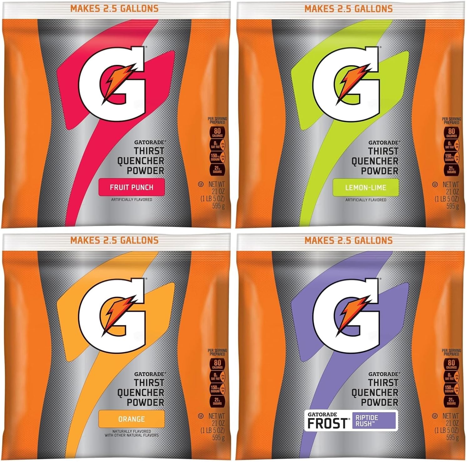 Powder Variety Pack (Lemon-Lime, Orange, Fruit Punch, Riptide Rush), 21-Ounce Pouches (Pack of 32)