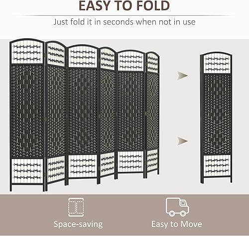 Miniatura 3 de HOMCOM Divisor de habitación de 6 paneles, pantalla de privacidad plegable, separador de habitación de 5.6 pies, divisor de pared de división