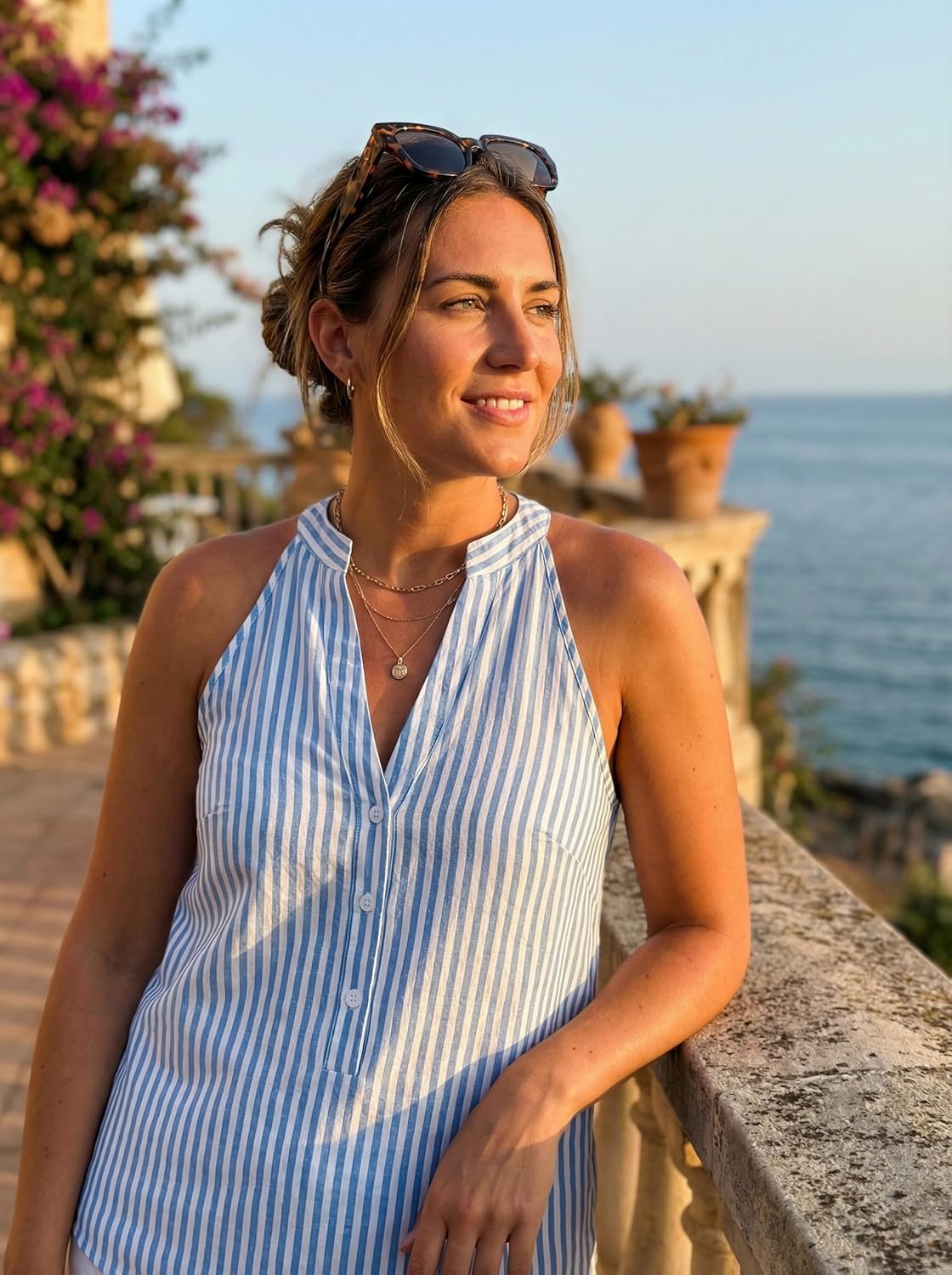 CUPSHE Women Tops Sleeveless Striped V Neck Tank Top Button Front Tee Shirt Casual - Image 5