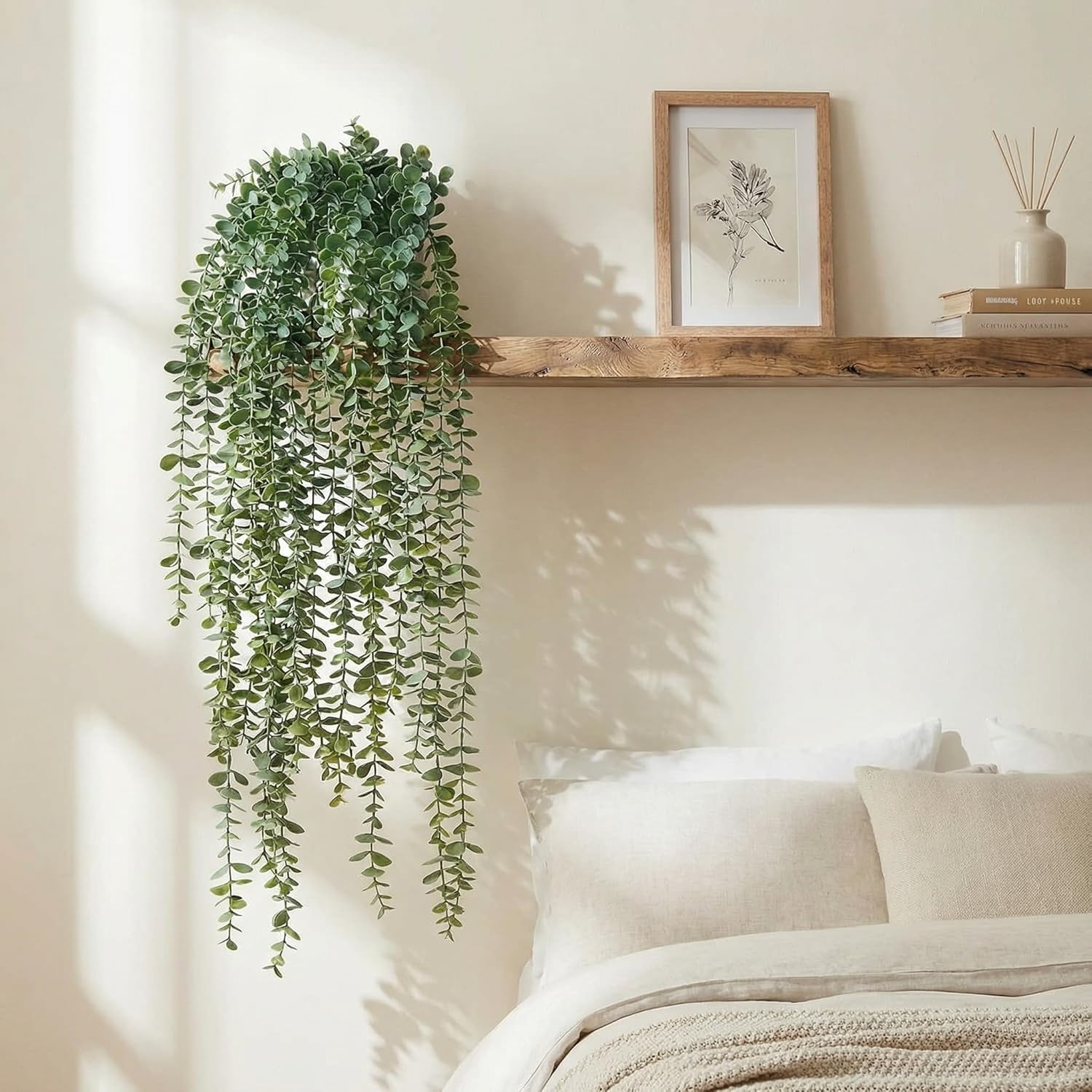 6 Pack Artificial Eucalyptus Hanging Plants 21.65 Inch Fake Hanging Greenery Plants UV Resistant Faux Trailing Vine for Indoor Outdoor Bedroom Living Room Wall Patio Porch Shelf Decor