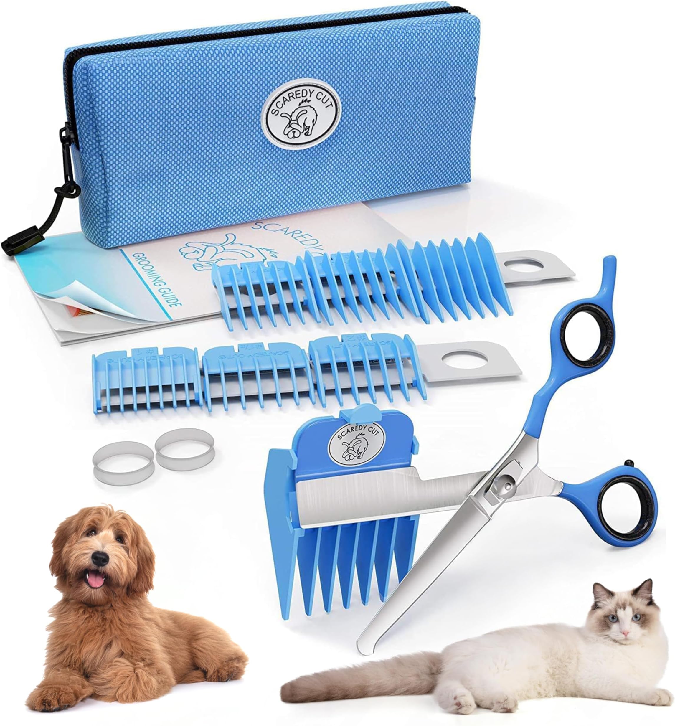 SCAREDY CUT Silent Pet Grooming Kit for Dog, Cat and All Pet Grooming - A Quiet Alternative to Electric Clippers for Sensitive Pets (Right-Handed Pink) (16 Count (Pack of 1))