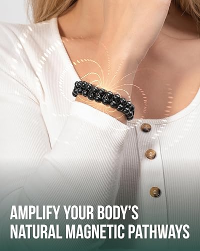 Vista 3 de MagnetRX Pulsera magnética de hematita, piedras magnéticas de fuerza máxima, pulseras magnéticas con cuentas para hombres y mujeres