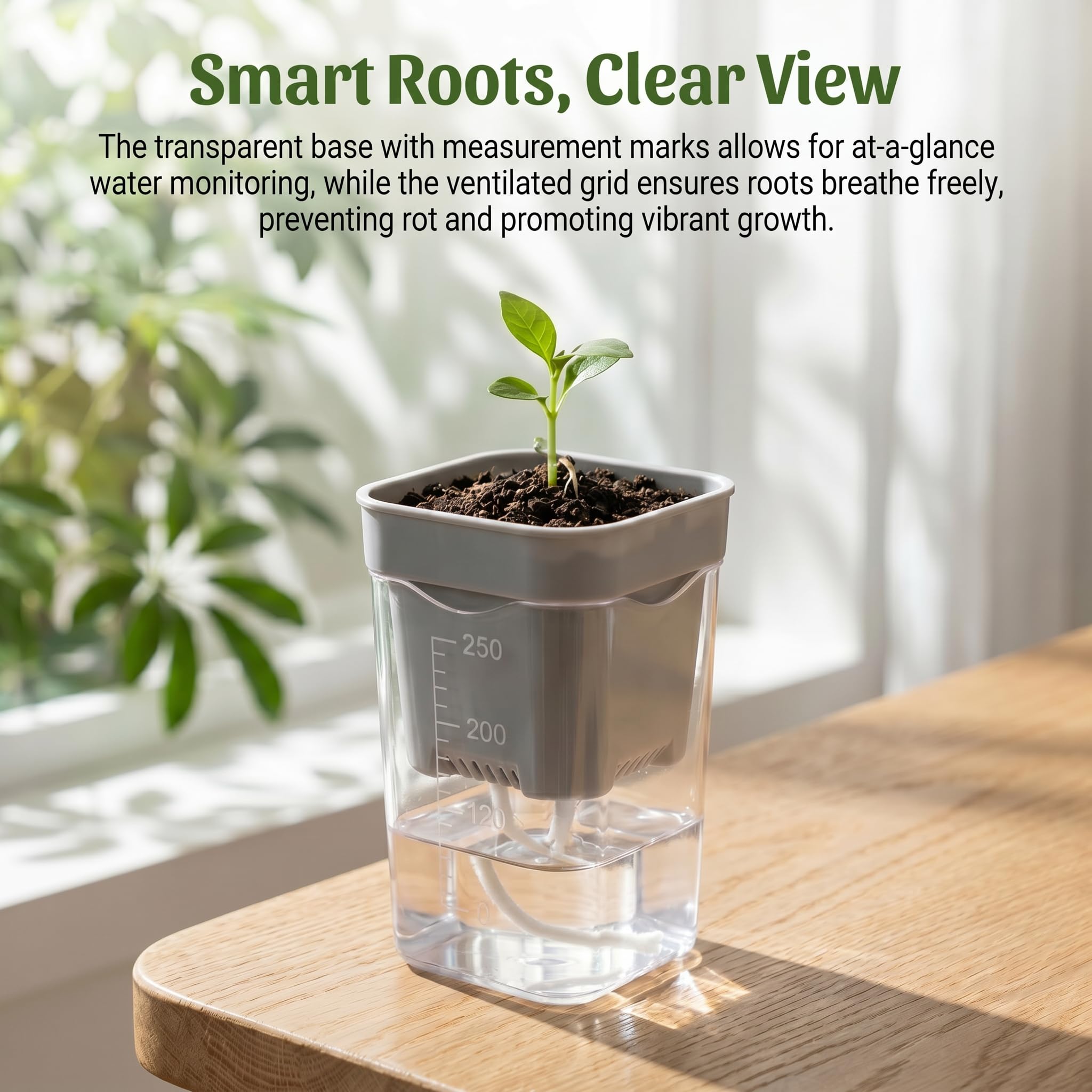 Pots à arrosage automatique pour plantes d'intérieur. Pots de pépinière transparents avec drainage. 12 ensembles de pots de fleurs transparents de 6,3 cm avec noyaux en coton et marqueurs de niveau