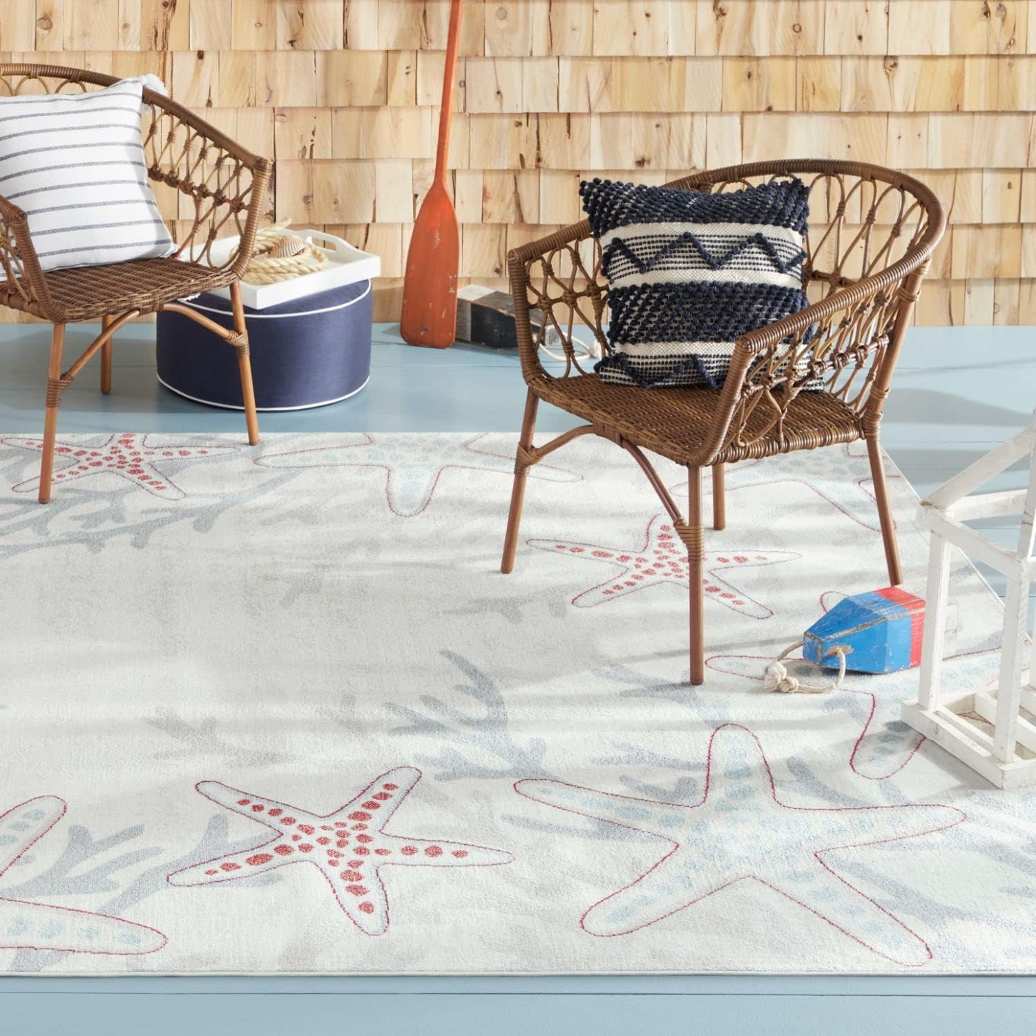 Home Dynamix Marine Coral Coastal Starfish Indoor/Outdoor Area Rug, Ivory/Blue, 7'10"x10'2"