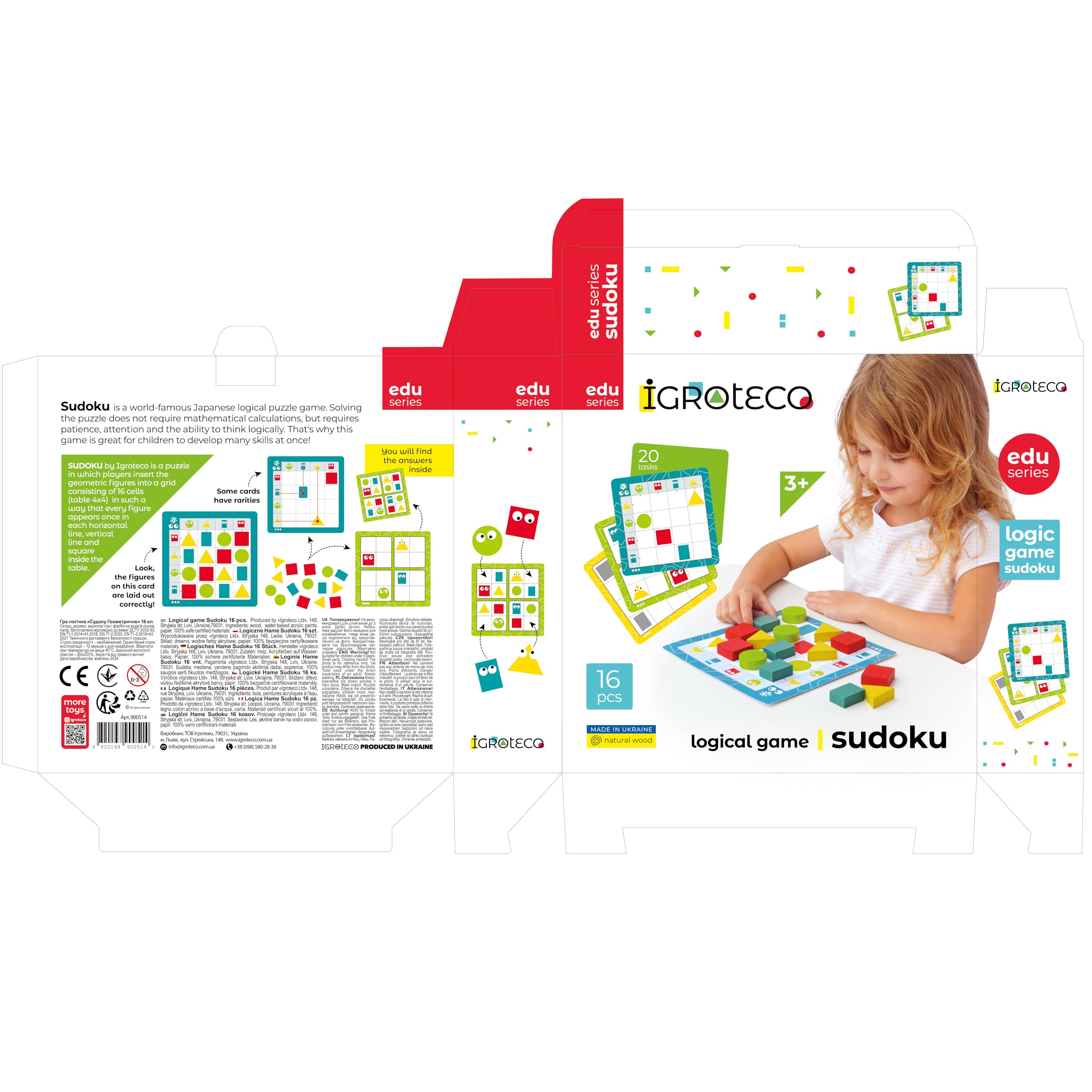 Sudoku Geométrico de Madera – Juguete Educativo con 16 Piezas y 20 Tareas – Estimula la Lógica y la Motricidad Fina – Apto Desde 3 Años