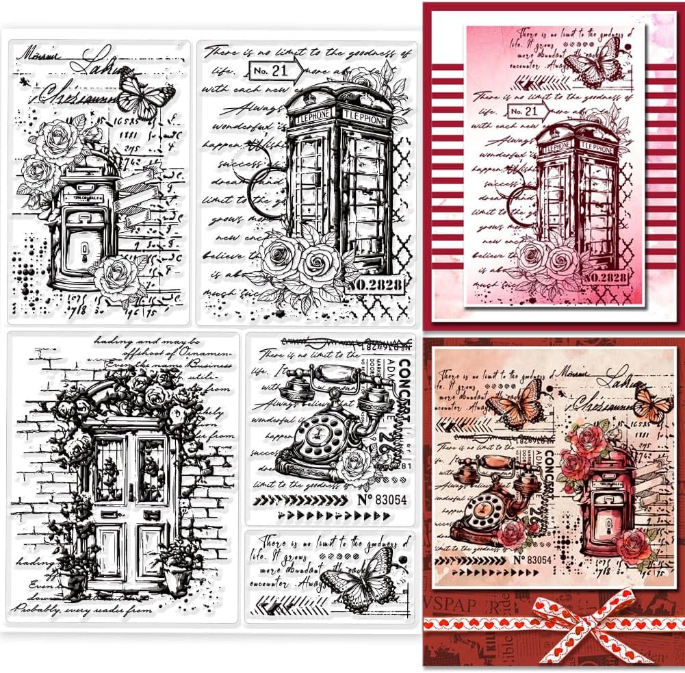 Amazon.com: GLOBLELAND Vintage Telephone Booths Clear Stamps Word ...