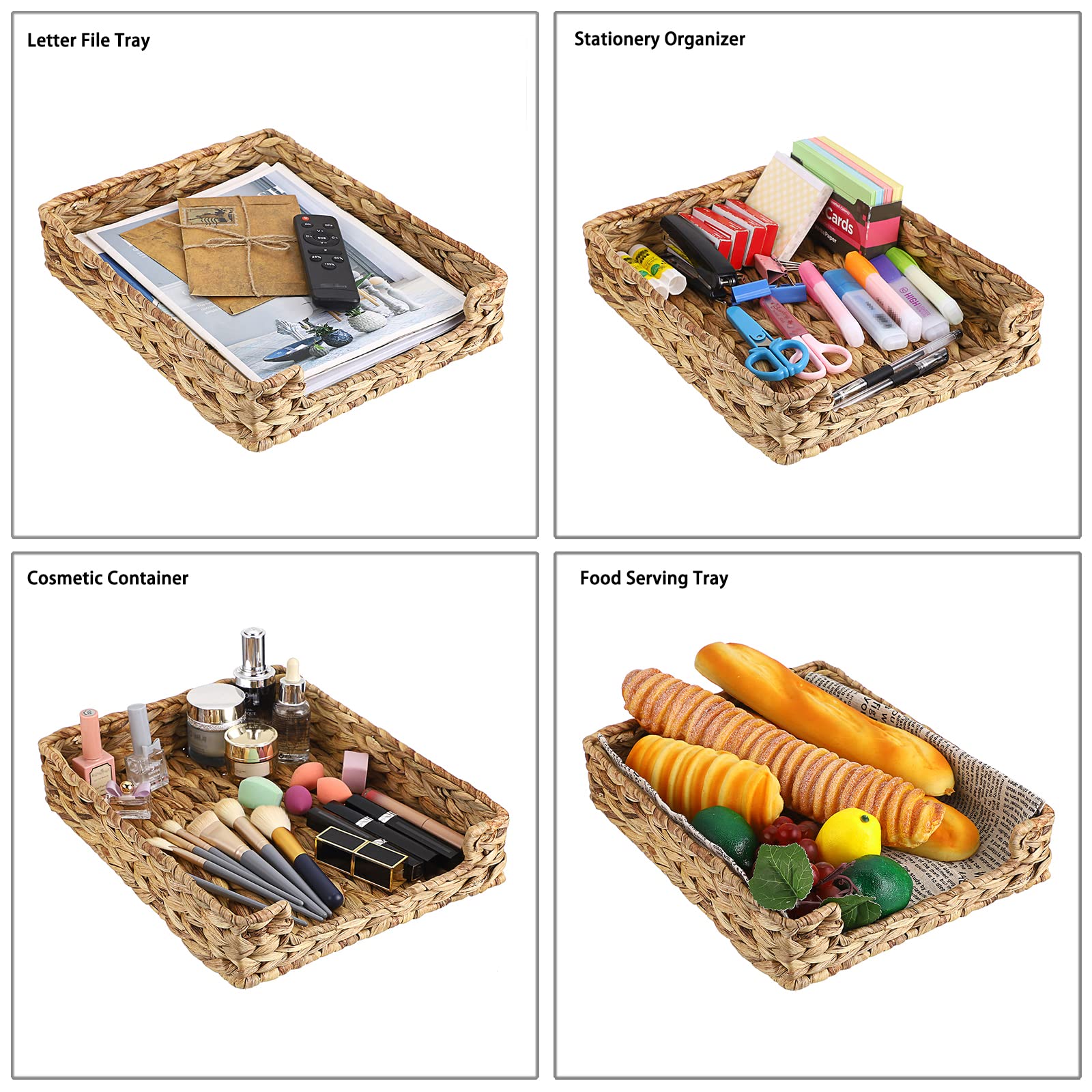 Cesta tejida de jacinto de agua, bandeja de documentos natural, bandeja impermeable para cartas, organizador de escritorio trenzado para documentos de papel A4, documentos, revistas, 33 x 27 x