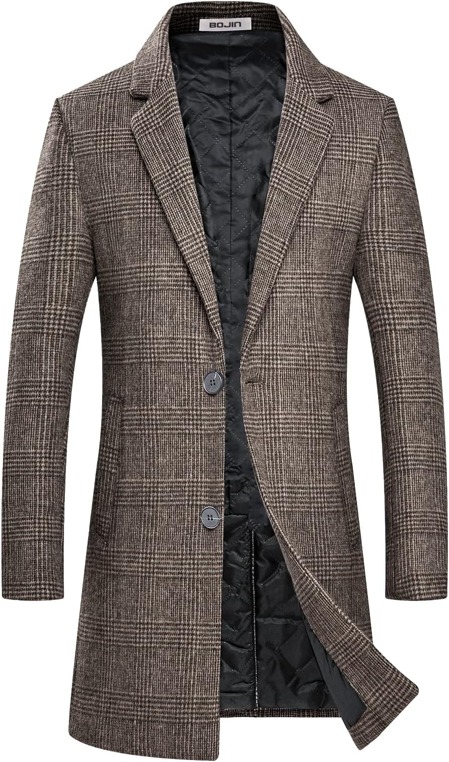 Mens Trench Coat Wool Blend Top Pea Coat Winter Long Single Breasted Classic Stylish Business Overcoat