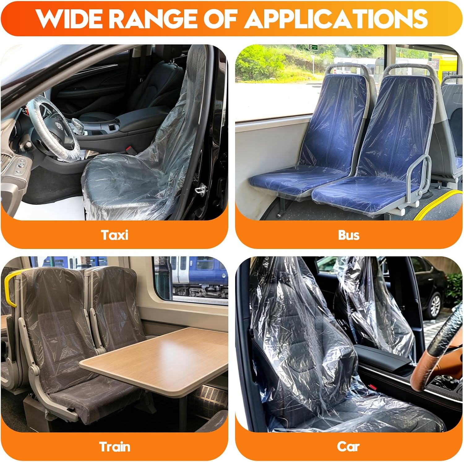 DGSL 330 PCS Disposable Car Seat Covers, Clear Plastic Vehicle Seat Protector Set Includes Wheel Covers, Gear Selector Covers and Handbrake Cover for Auto Truck Bus Accessories