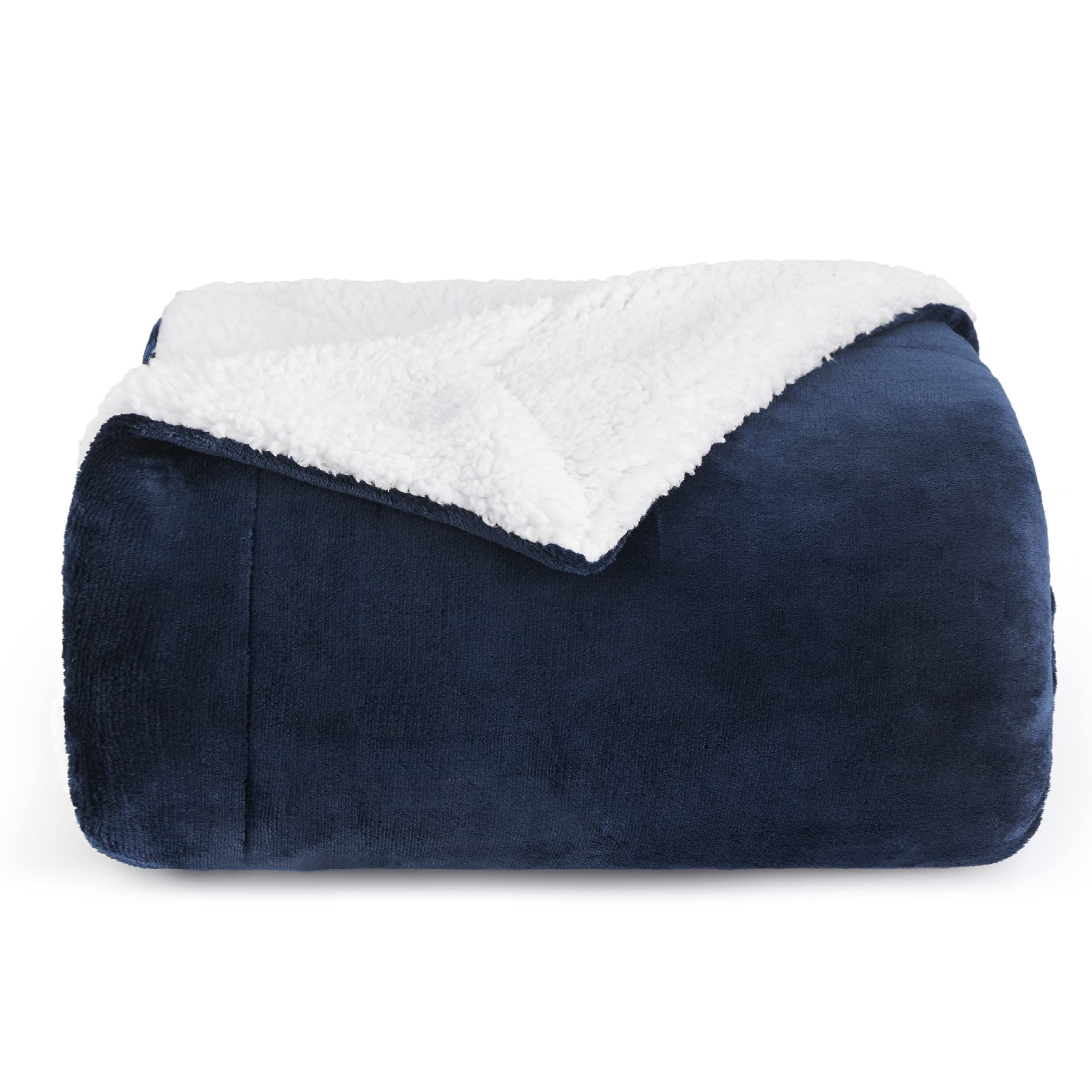 Bedsure Sherpa Fleece Throw Blanket for Couch - Navy Blue Thick Fuzzy Warm Soft Blankets and Throws for Sofa, 50x60 Inches