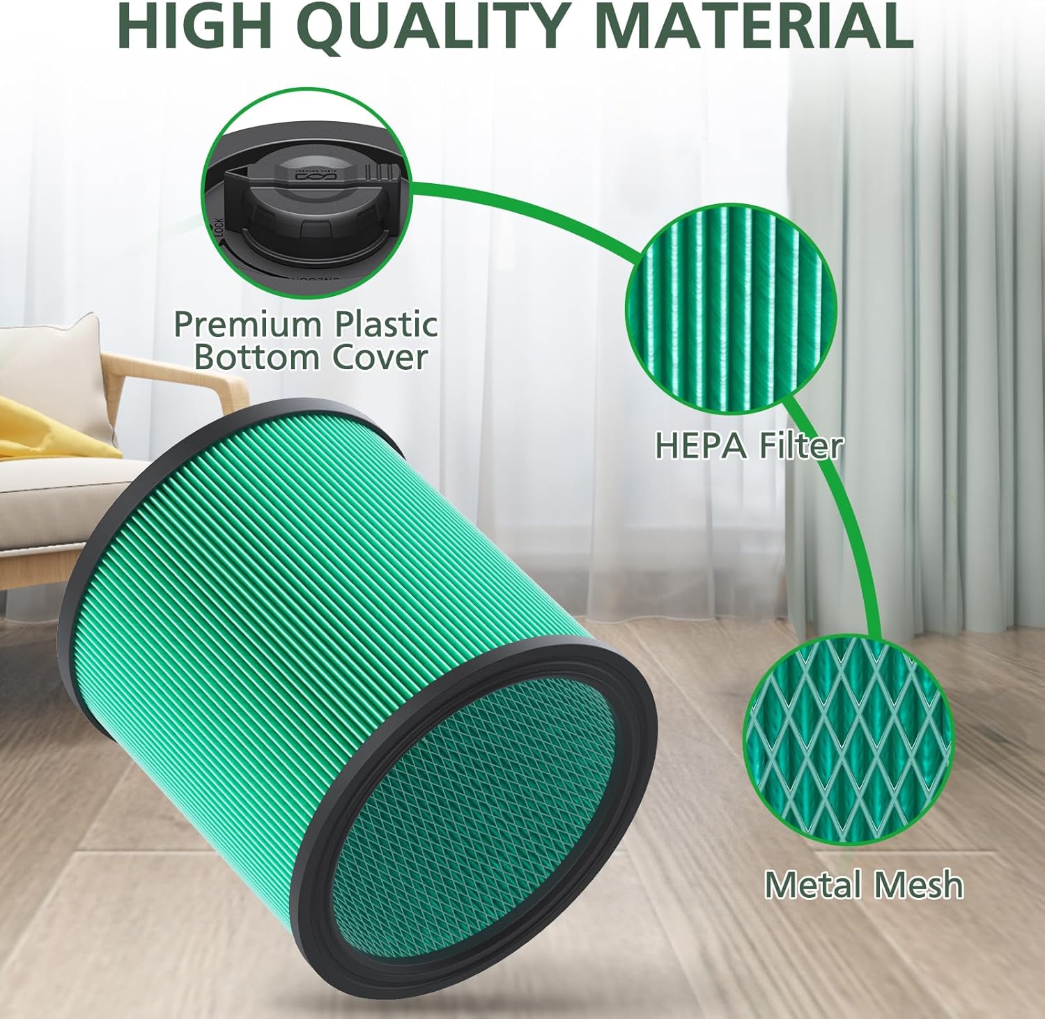 2 Pack DXVC6914 Cartridge Filter Replacement for DEWALT 6-16 Gallon Wet/Dry Vac, Compatible with DeWalt DXV06P DXV09P DXV10P DXV10PL DXV10SA DXV12P DXV14P DXV16P, Green