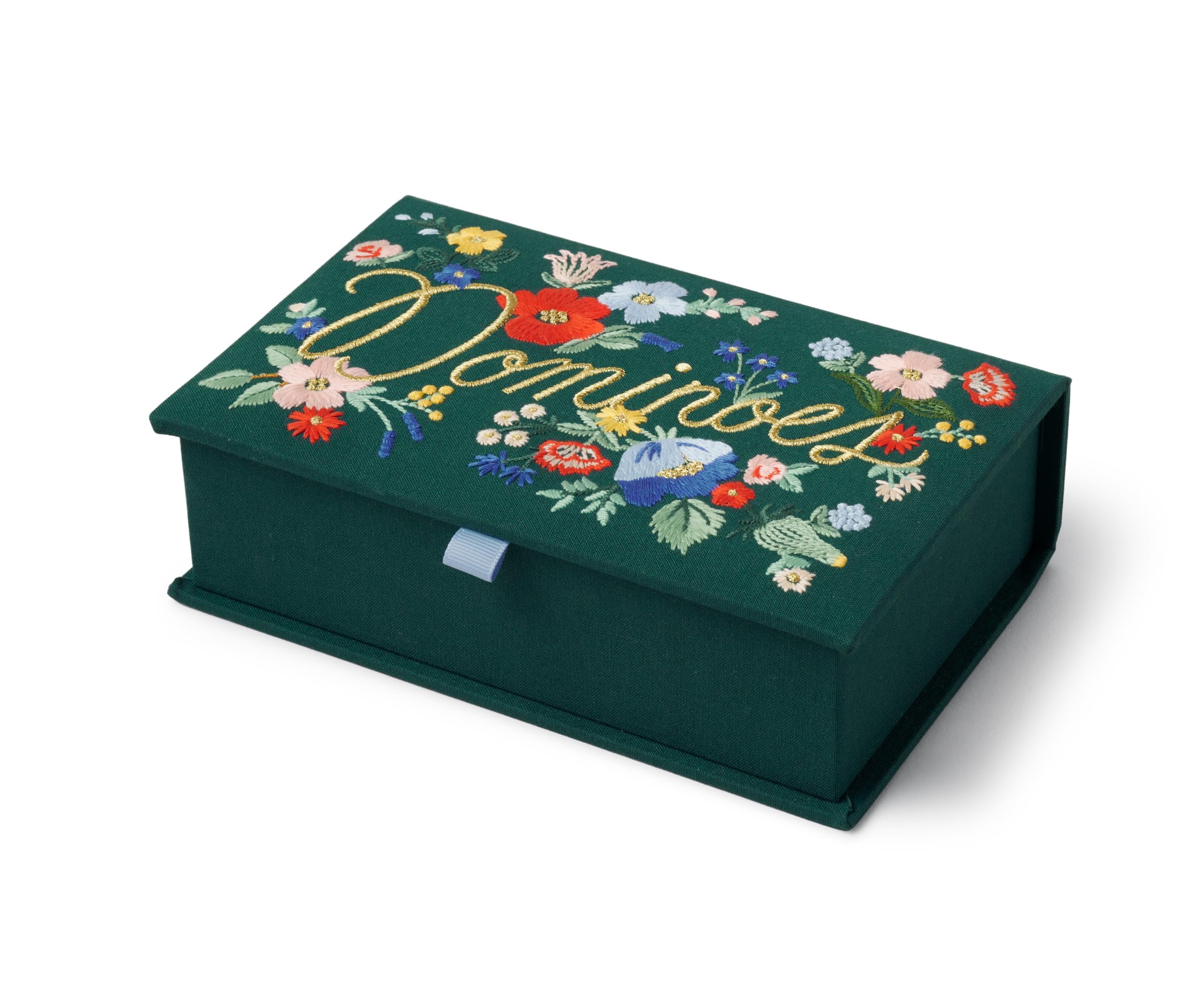 RIFLE PAPER CO. Dominoes Set | 28 Dominoes with Illustrated Designs, Packaged in Embroidered Keepsake Box, Includes Instruction Card for Games, Strawberry Fields