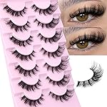 EYDEVRO False Eyelashes Wispy Lashes D Curl Cat Eye Lashes Clear Band Manga Lashes Natural Look Fox Eye Fake Lashes Fluffy Faux Mink Strip Lashes 7 Pairs Pack