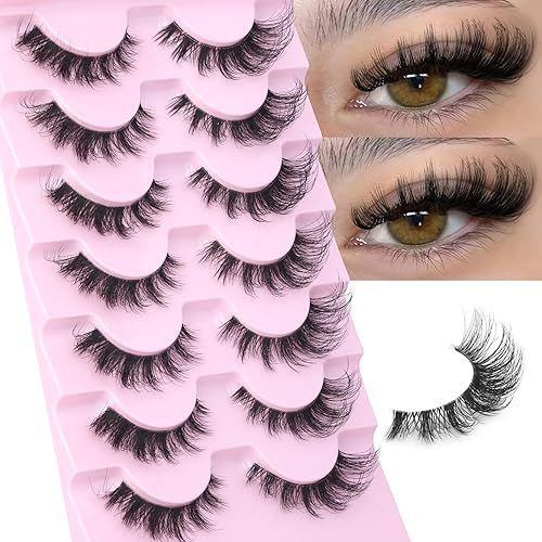 EYDEVRO False Eyelashes Wispy Lashes D Curl Cat Eye Lashes Clear Band Manga Lashes Natural Look Fox Eye Fake Lashes Fluffy Faux Mink Strip Lashes 7 Pairs Pack - Fox Wispy