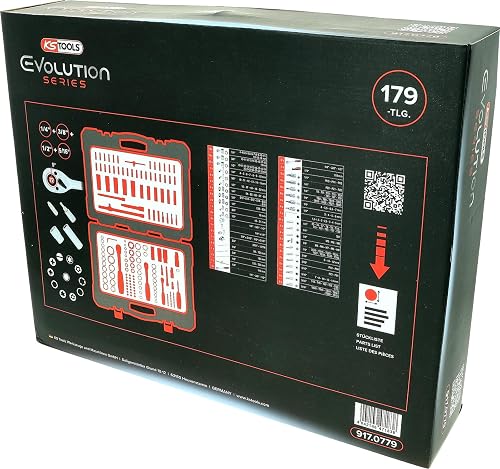 KS Tools 917.0779, 179-piece Socket Set - 1/4 Inch / 6.35 mm + 3/8 Inch / 9.5 mm + 1/2 Inch / 12.7 mm - 3