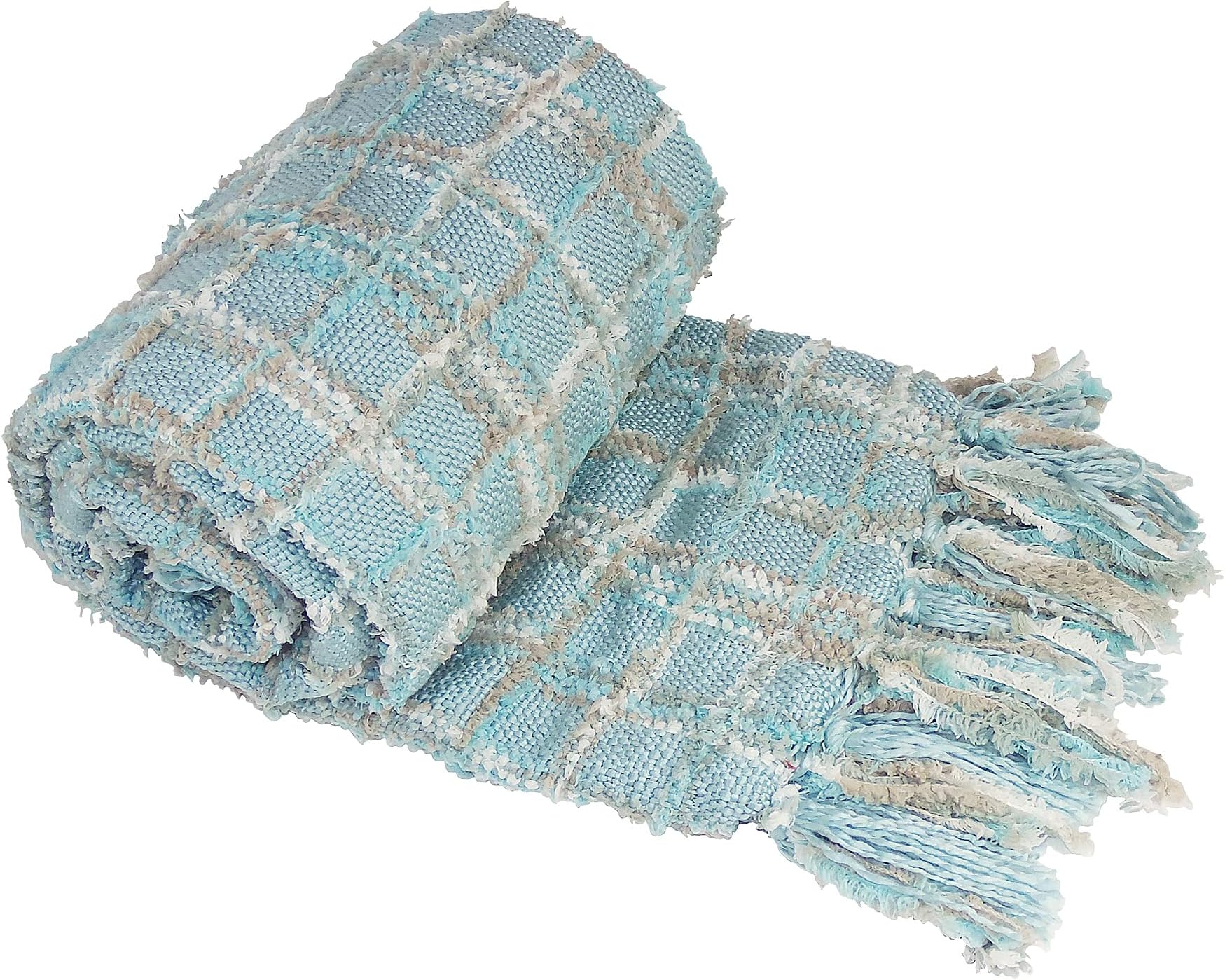 Home Soft Things Multi-Color Chenille Couch Throw Blanket, Light Blue, 50" x 60'' Soft Warm Cozy Tartan Blanket with Tassels Throw Blanket for Living Room Bed Sofa Chair Décor