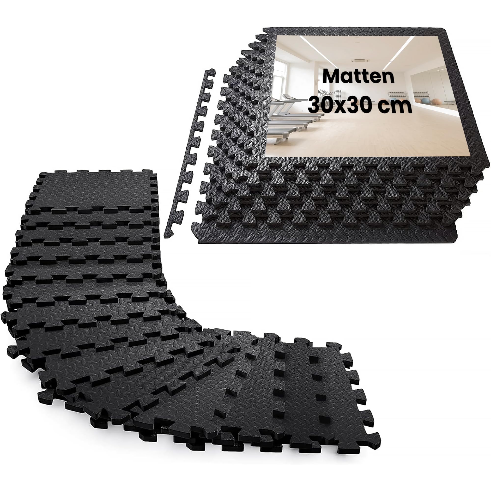 Bodenschutzmatte fitness Set, 16/24/36 Bodenmatte Sportmatte Fitnessmatte Gymnastikmatte, Rutschfeste Schutzmatten Fitnessraum, EVA Fallschutzmatten [31x31cm]