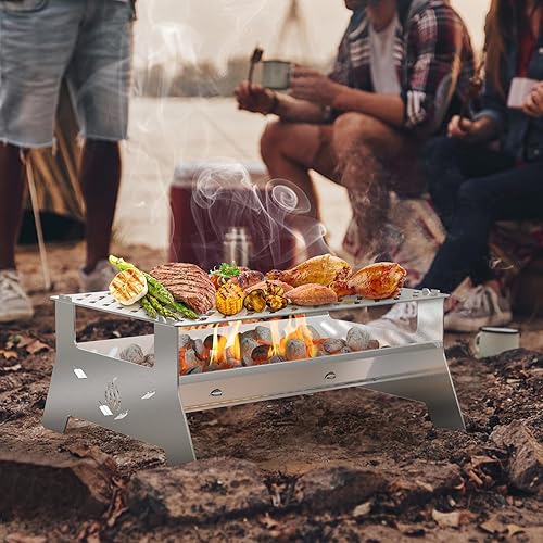 Miniatura 6 de Onlyfire Parrilla de carbón portátil, parrilla plegable de acero inoxidable resistente con bolsa de transporte y pinza para barbacoa para patio,