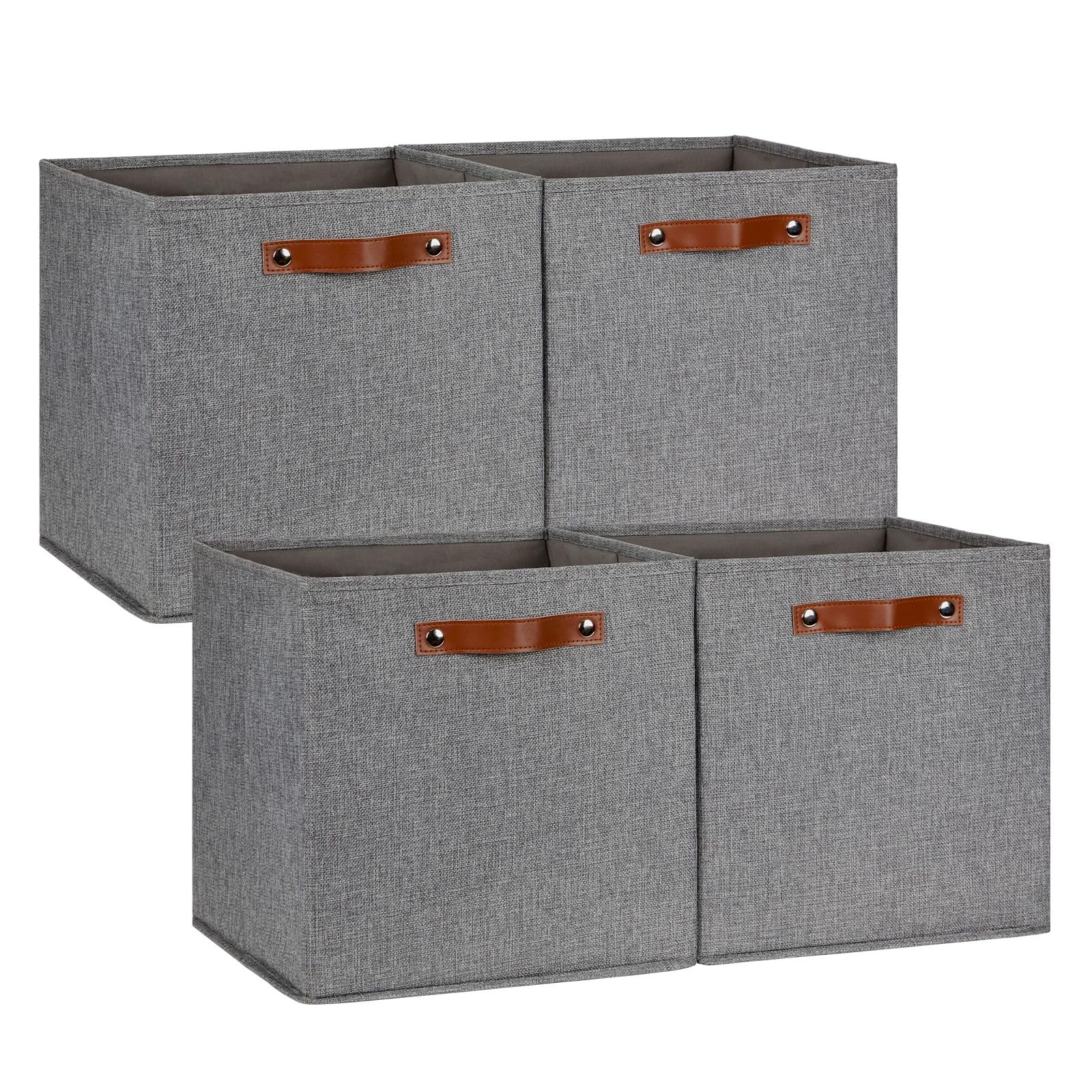 DULLEMELO Fabric Storage Cubes,13 inch Cube Stroage Bins for Empty Gift Basket,Toys Nursery Clothes Storage Linen Closet Organizers and Storage Baskets Shelves Bins(Grey-4 Pack)