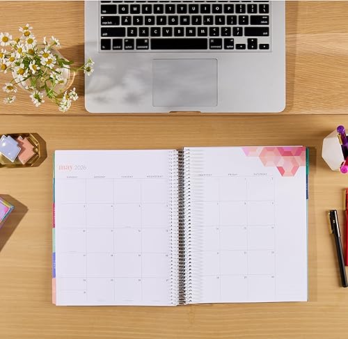 Miniatura 4 de Agenda mensual en espiral de 8.5 x 11 (enero de 2026 a diciembre de 2026)  Cubierta clásica hexagonal, tema hexagonal, bobina de platino