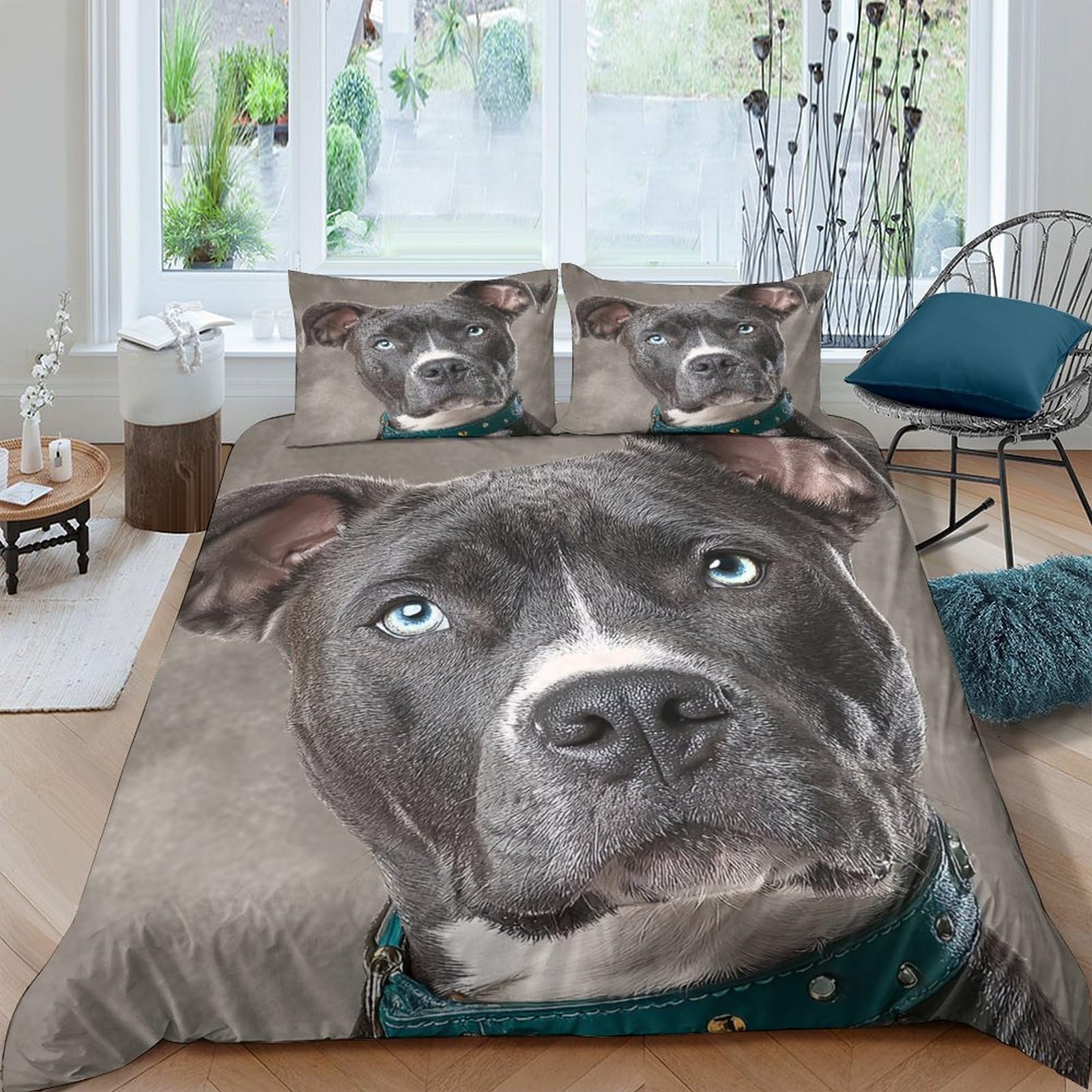 Housse de couette pitbull confort 3d déco chambre chaleureuse