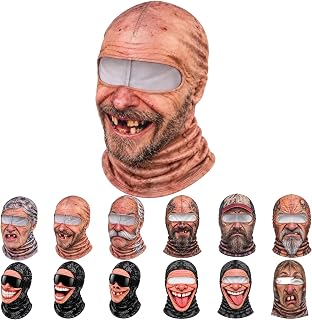 Old Man Ski Mask Winter Funny 3D Printed Full Face Realistic Face Balaclava with Neck Coverage Cosplay Costume