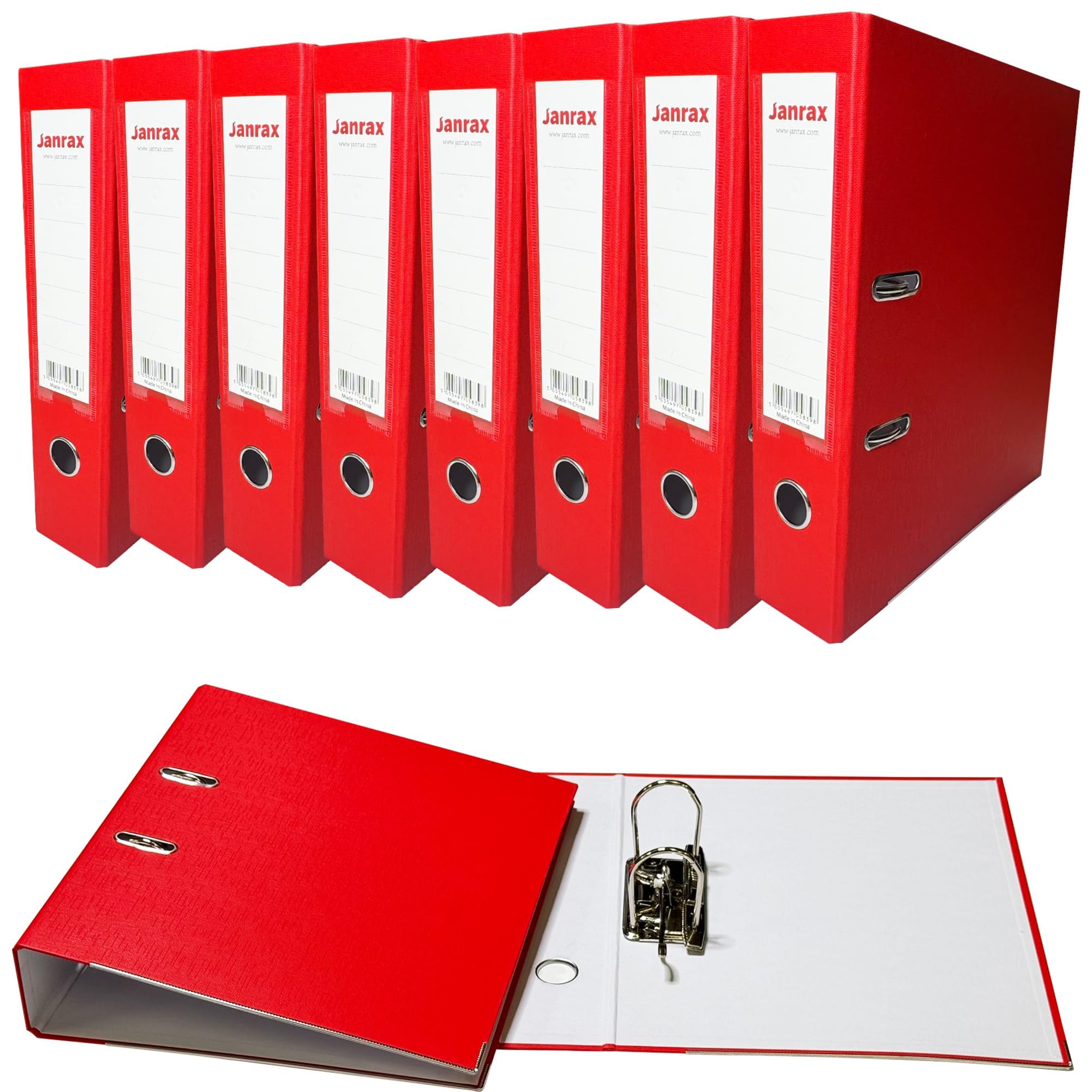 Pack of 10 A4 Red Paperbacked Lever Arch Files by Janrax - Office Filing folders, Document Organiser, School Stationery, Hospital File Storage, Archive folders, Metal Clip Files