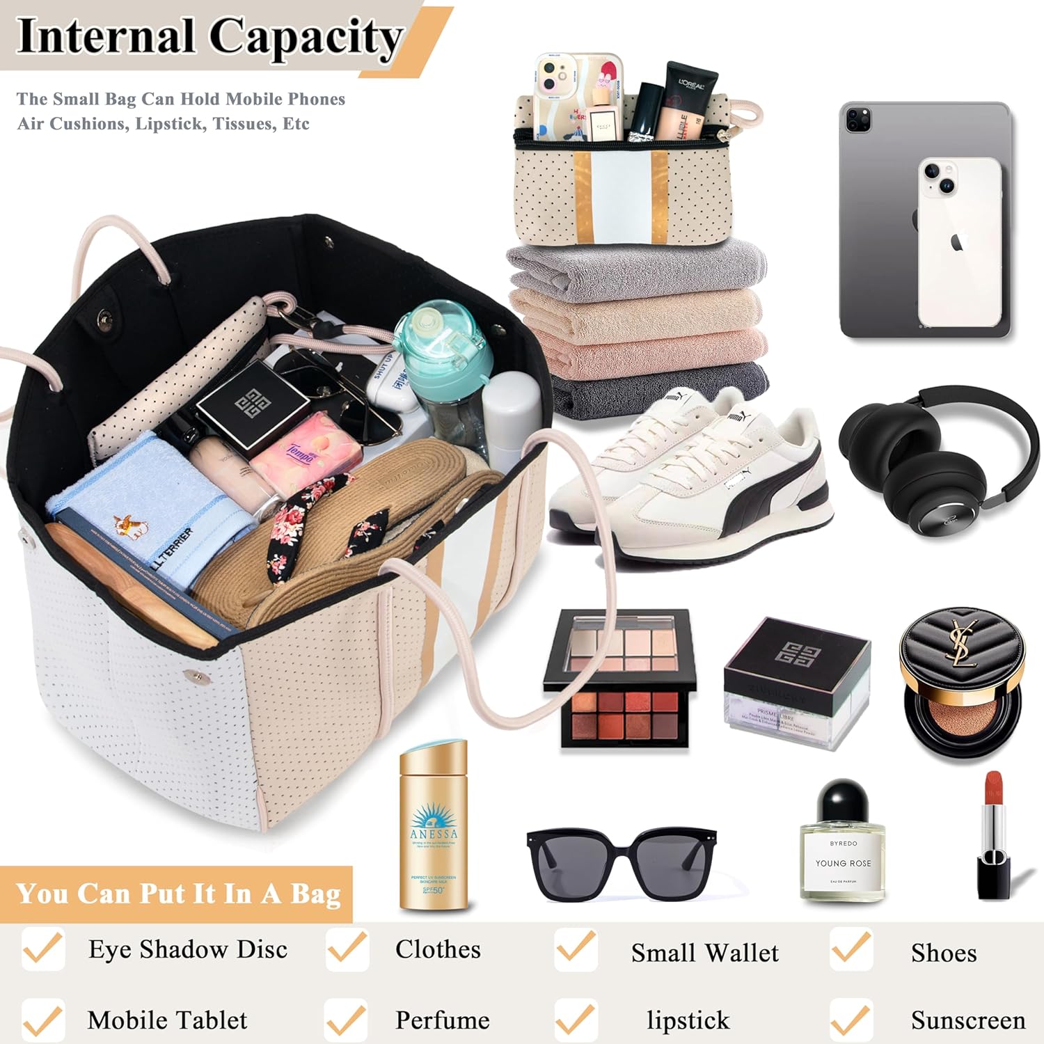 Neoprene Bag Large Multipurpose Beach Bag Neoprene Tote Bag Stylish Gym Women Shoulder Bag With Small Purse - Image 4