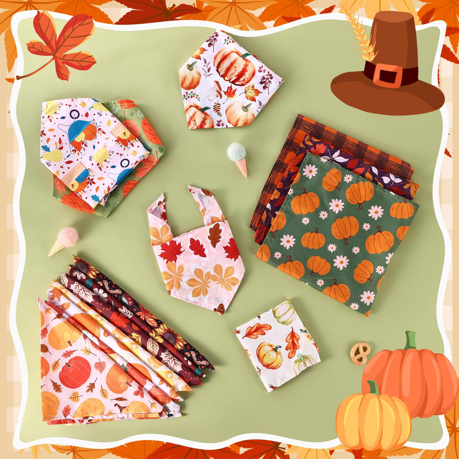 Herbst-Hundehalstücher, Herbst-Kostüm, Kürbis-Ahornblätter, Hunde-Outfit, Urlaub, waschbarer Schal, Dreieckstuch, Halstuch, Welpen, Blumen-Lätzchen für Mädchen und Jungen (Einheitsgröße, 100 Stück)