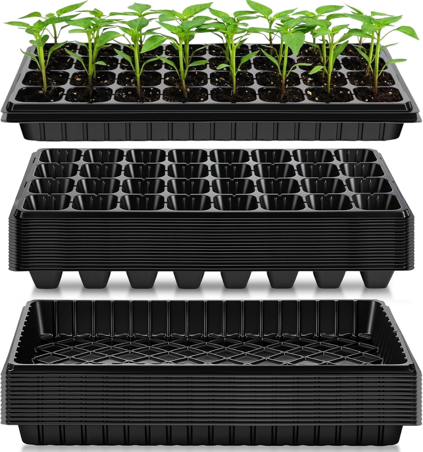 Vesici 20 Pack Seed Starter Trays, 200 Cell Seedling Trays with 1020 Flat Tray, Deep Plug Nursery Plant Pots for Germination, Water Collection, Indoor Outdoor Seed Starting & Transplanting