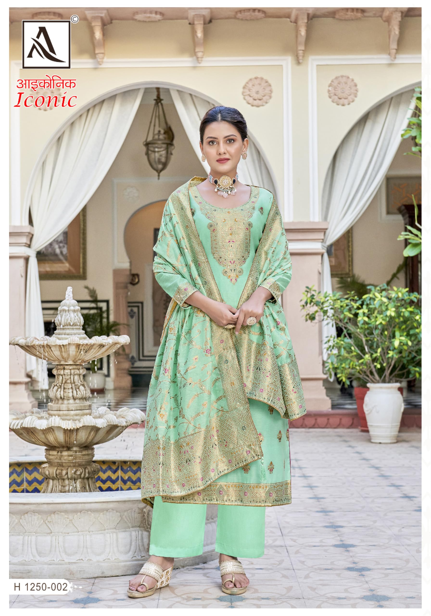 Mint Green Pure Cotton Ethnic Suit Set with Floral Embroidery and Designer Dupatta