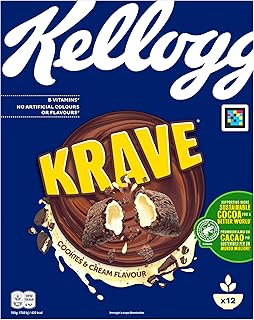 Kellogg's Krave Cookies & Cream | Gusto Biscotto e Crema | Cereali per la Colazione | Confezione Singola da 375g (1 x 375g)