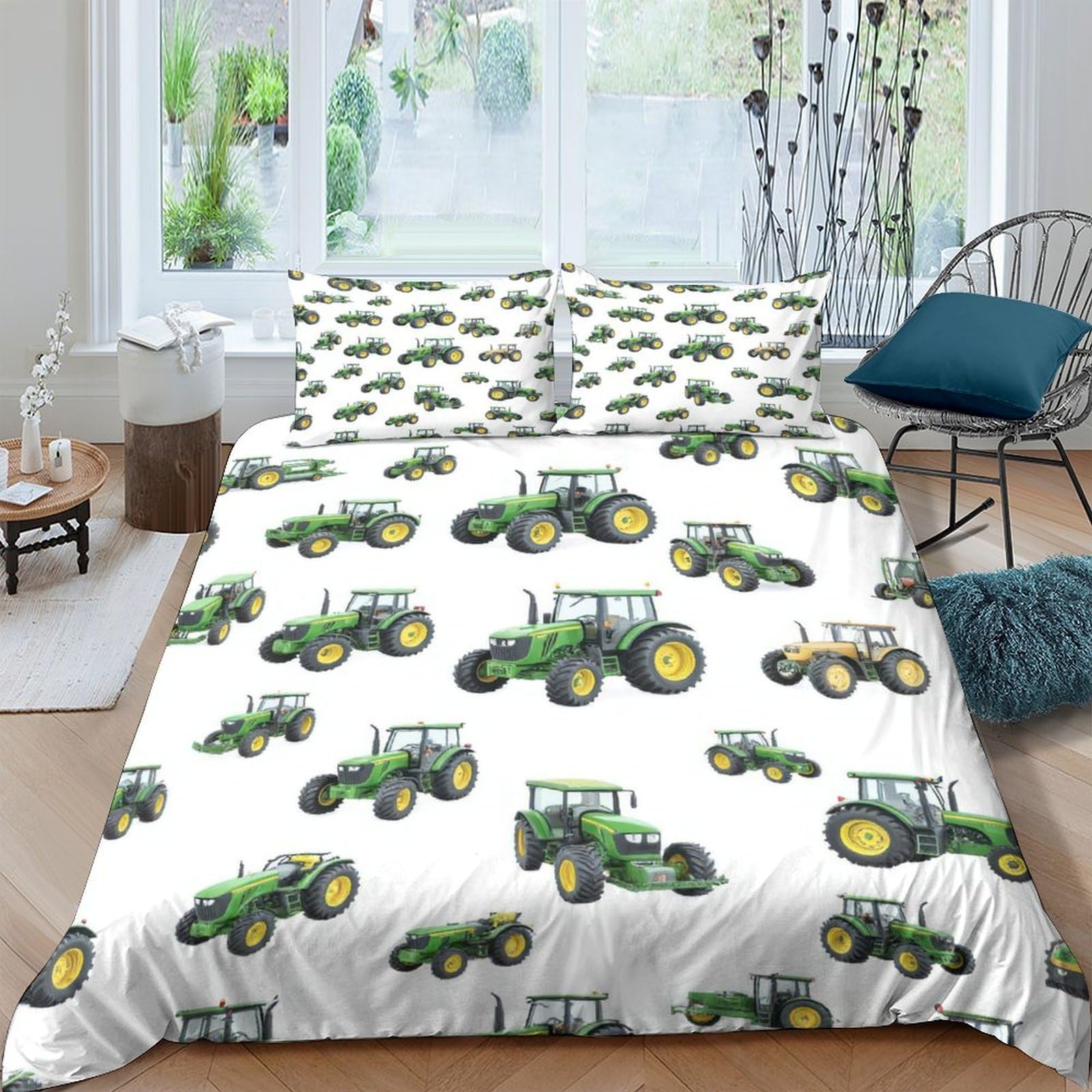 Ctjqhvkz Style-8 3D Printed Green Tractor Fitted Sheet Microfiber Soft Breathable Farm Vehicle Bed Cover For Bedroom Dorm Decor Protection Single（135X200cm）