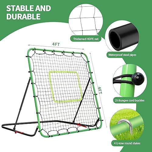 Miniatura 2 de Red de rebote de béisbol duradera, red de rebote plegable de béisbol y softbol de 4 x 4 pies con 7 ángulos, red de rebote de entrenamiento de fácil