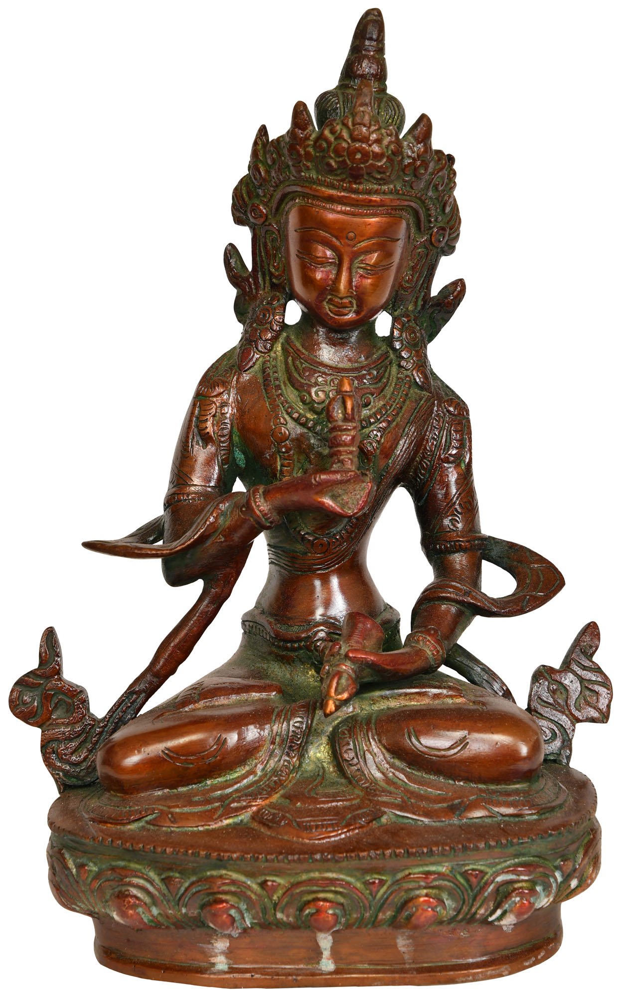 Exotic India Vajrasattva Tibetan Buddhist Deity Statue, Brass, 3.3 x 5.5 x 8.2-Inch