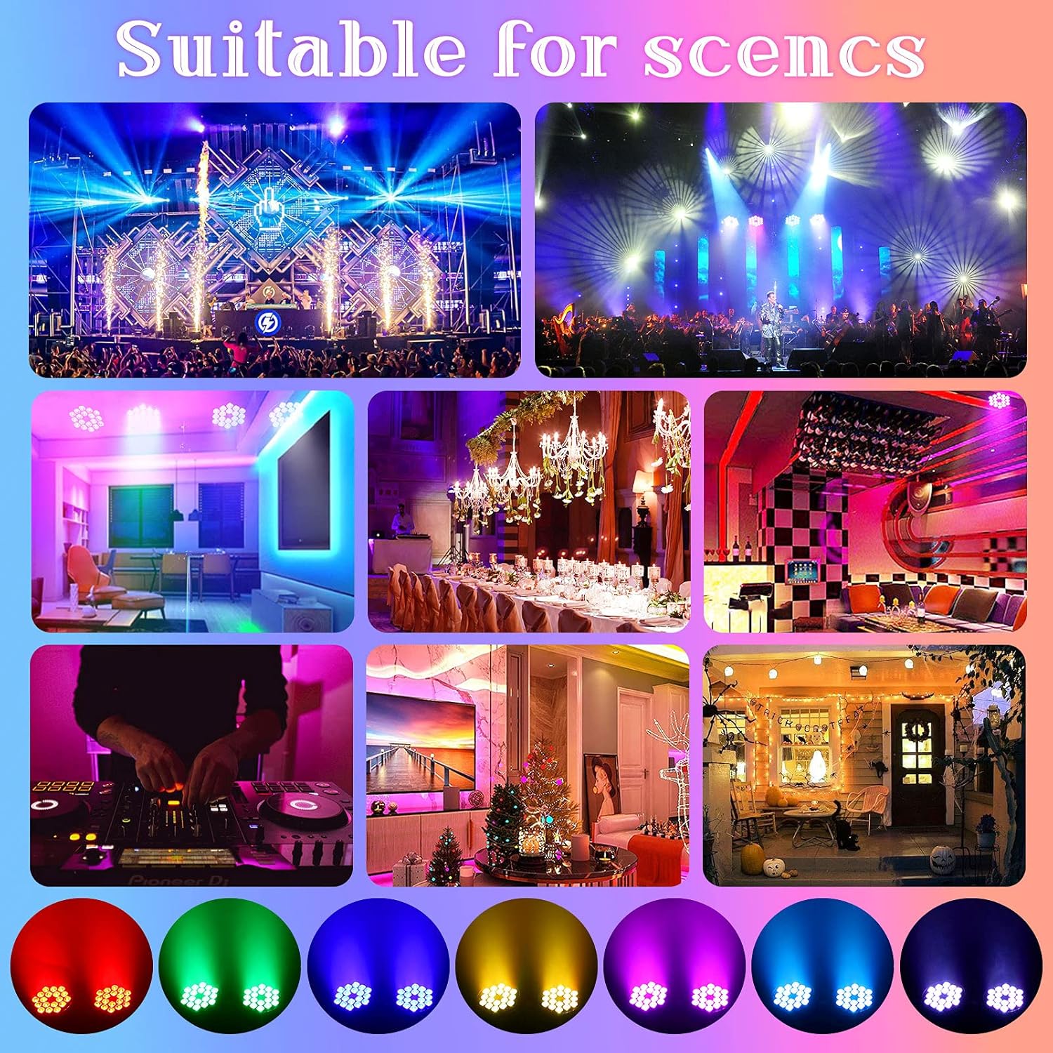 U`King Stage Par Lights, 18X12W RGBW 4-in-1 LED DJ Par Can Lights by DMX Control and Sound Activated Uplighting for DJ Disco Club Festival Wedding Party Church Stage Lighting -4 Pack